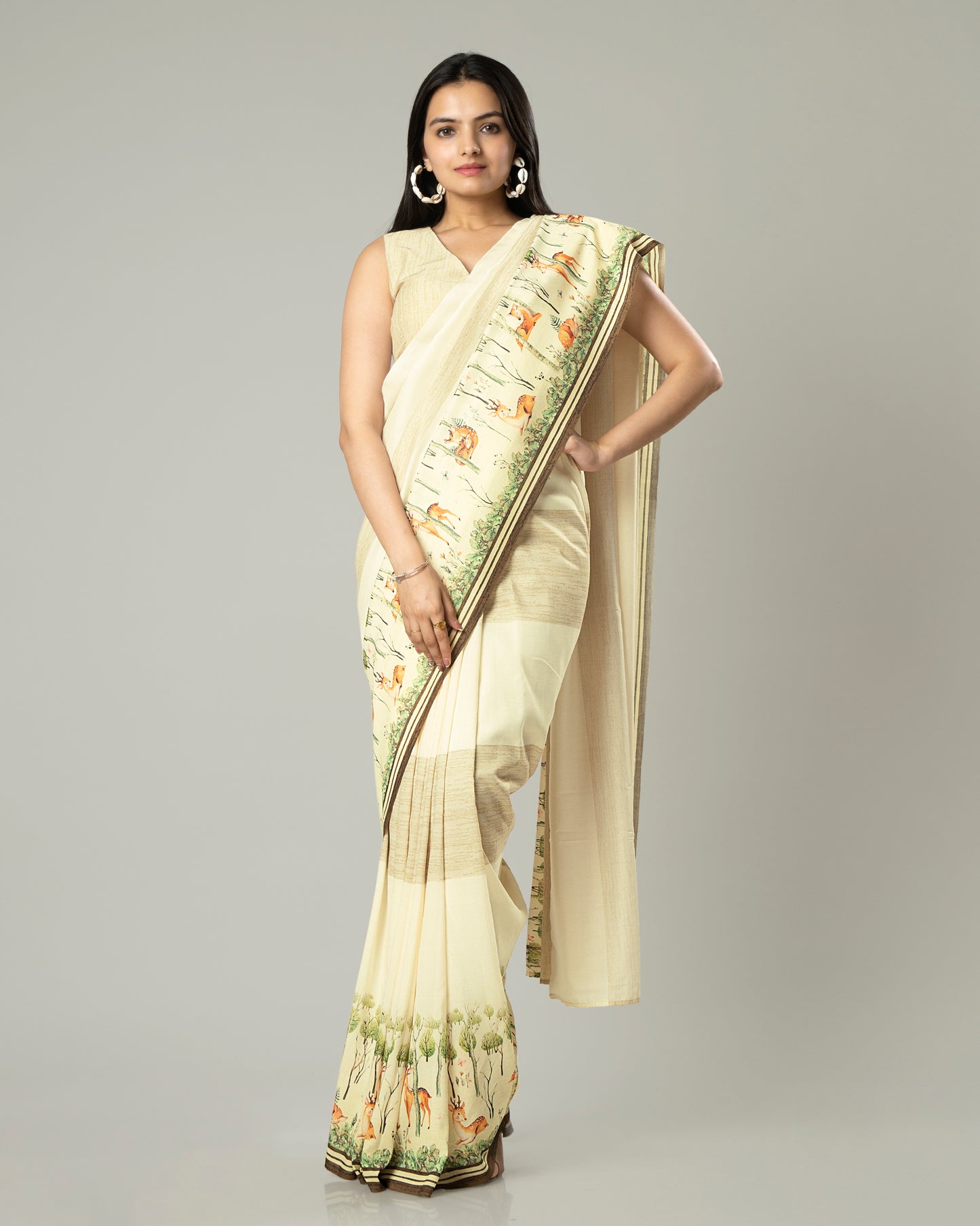 Smart Ivory White Madhubani Border Muslin Saree