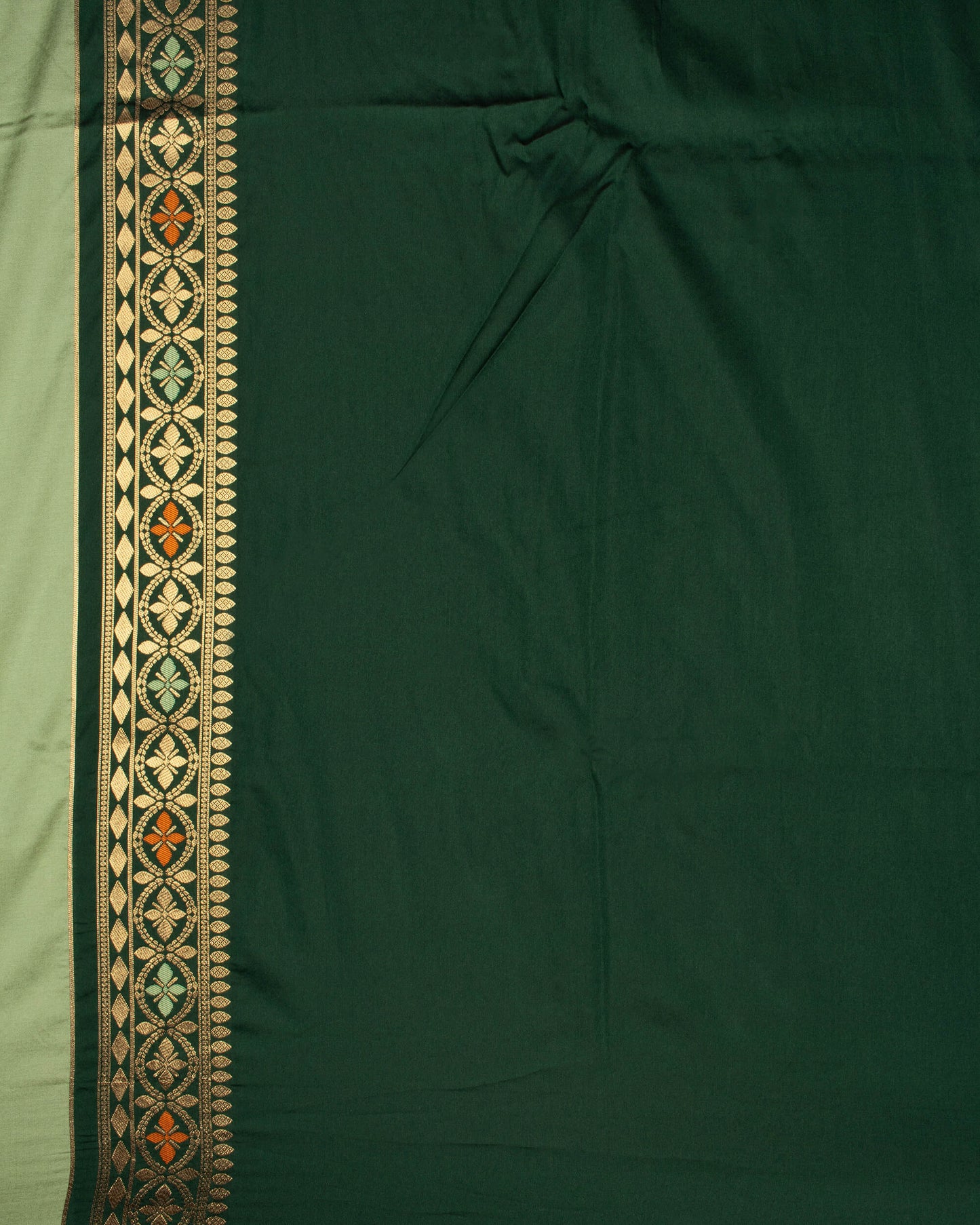 Sage Green And Red Booti Pattern Zari Jacquard Bordered Premium Banarasi Silk Saree With Blouse