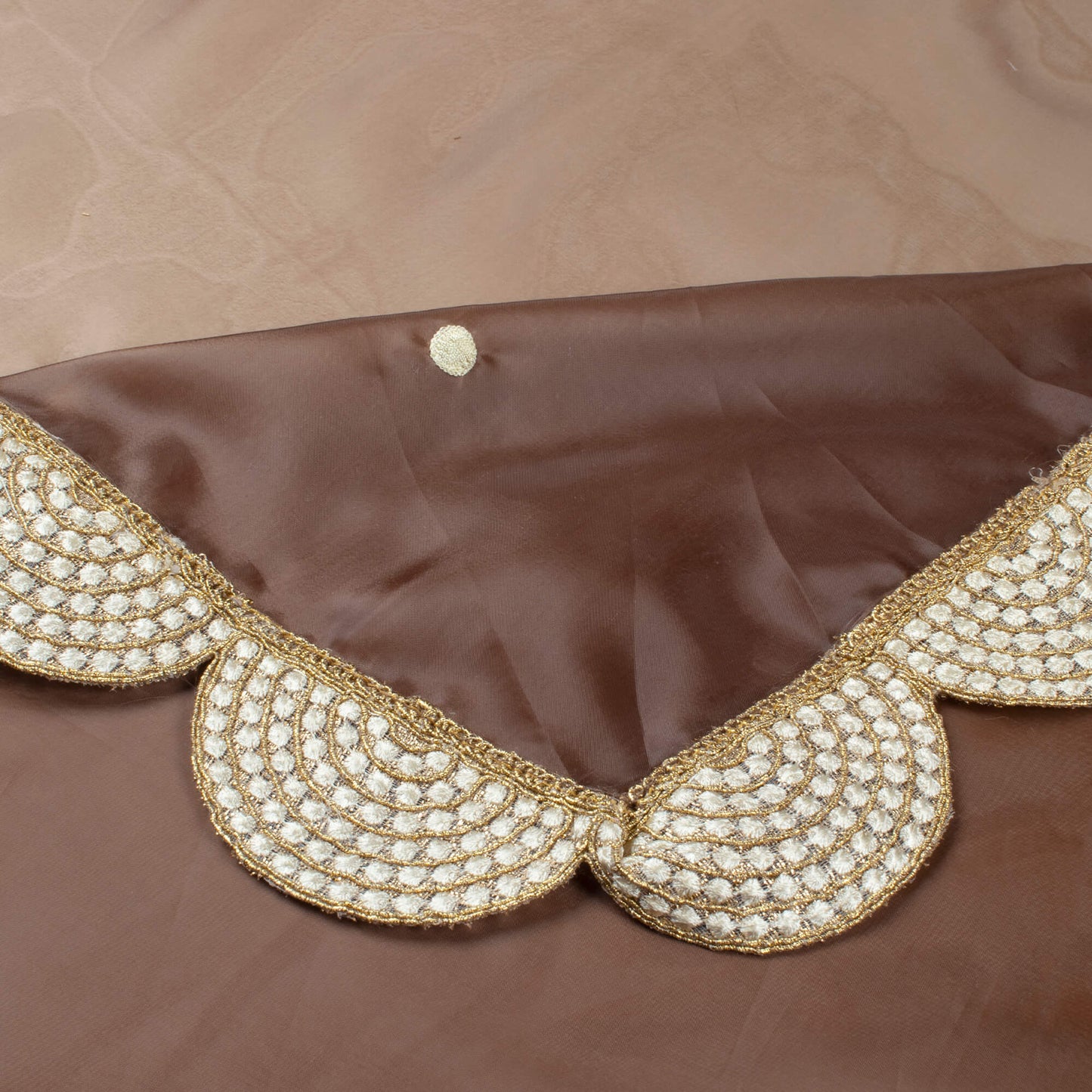 Coffee Brown Booti Pattern Embroidery Premium Liquid Organza Saree With Lace Border