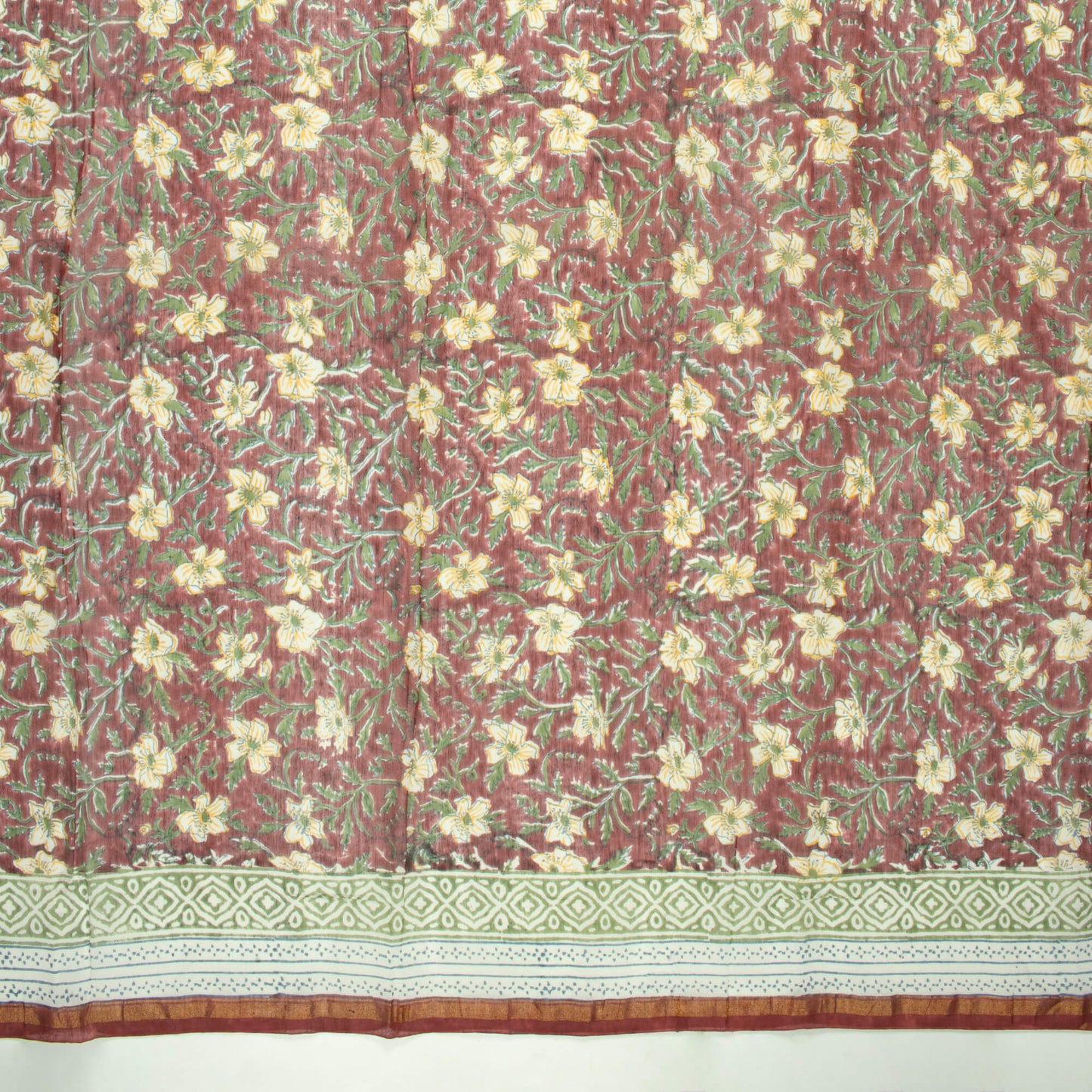 Maroon And White Floral Pattern Handblock Zari Bordered With Heavy Pallu Pure Chanderi Saree