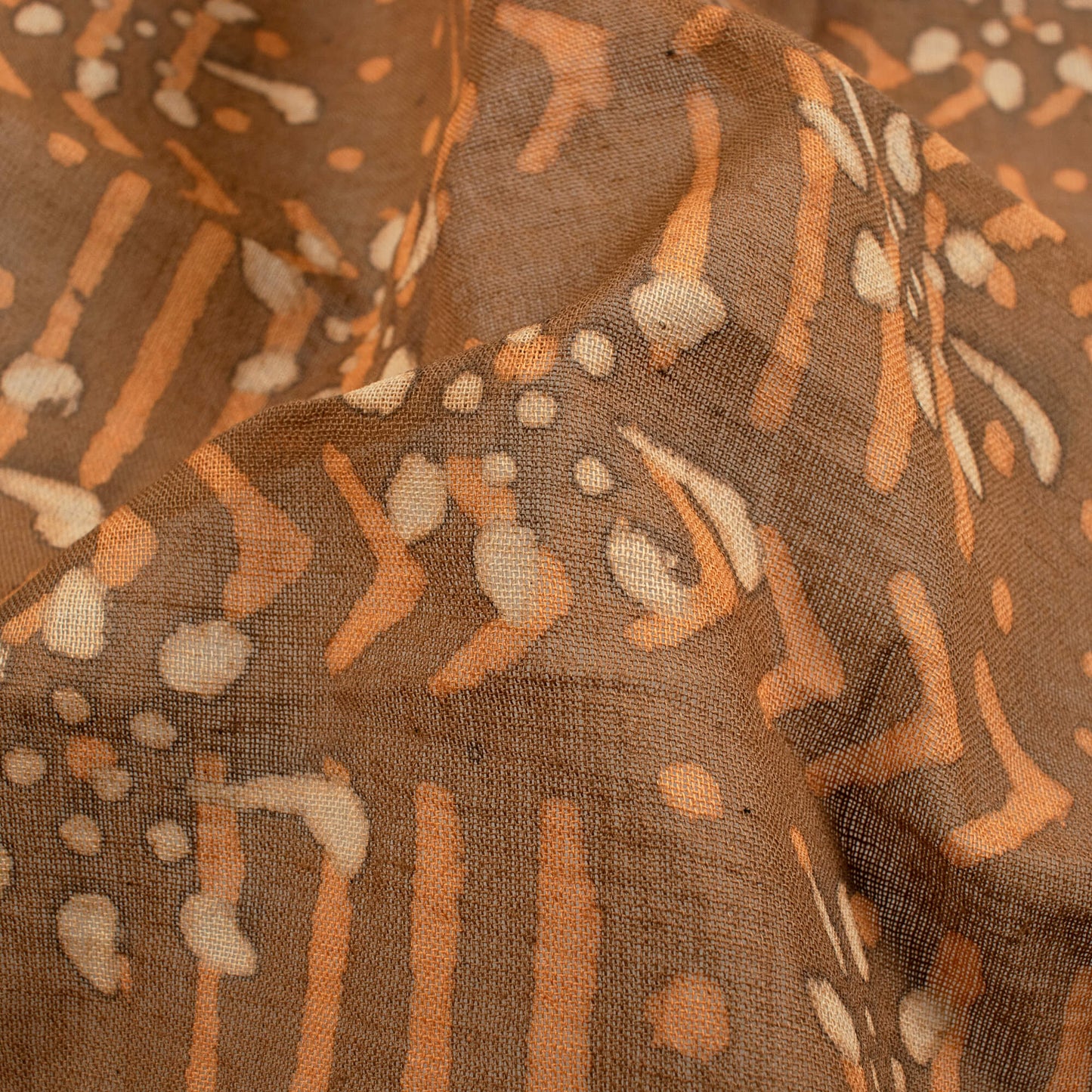 Beige And Orange Tree Pattern Kashish Handblock Zari Bordered Cotton Mulmul Saree With Blouse - Fabcurate