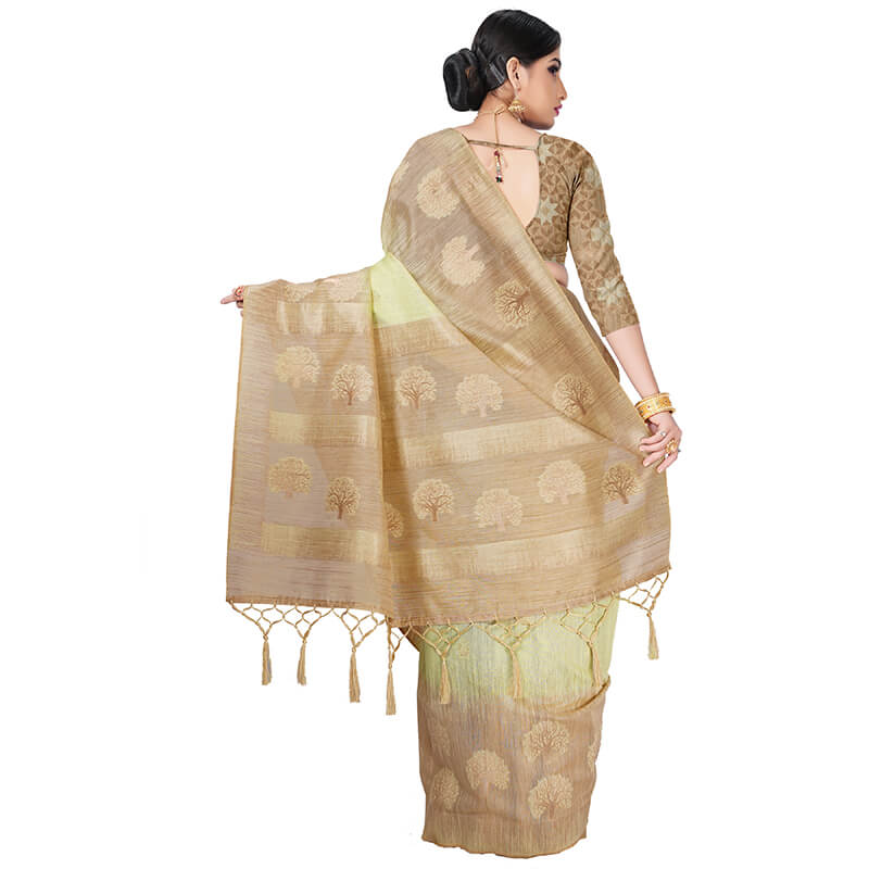 Pistachio Green And Beige Booti Pattern Zari Jacquard Borderd Art Tussar Silk Premium Saree