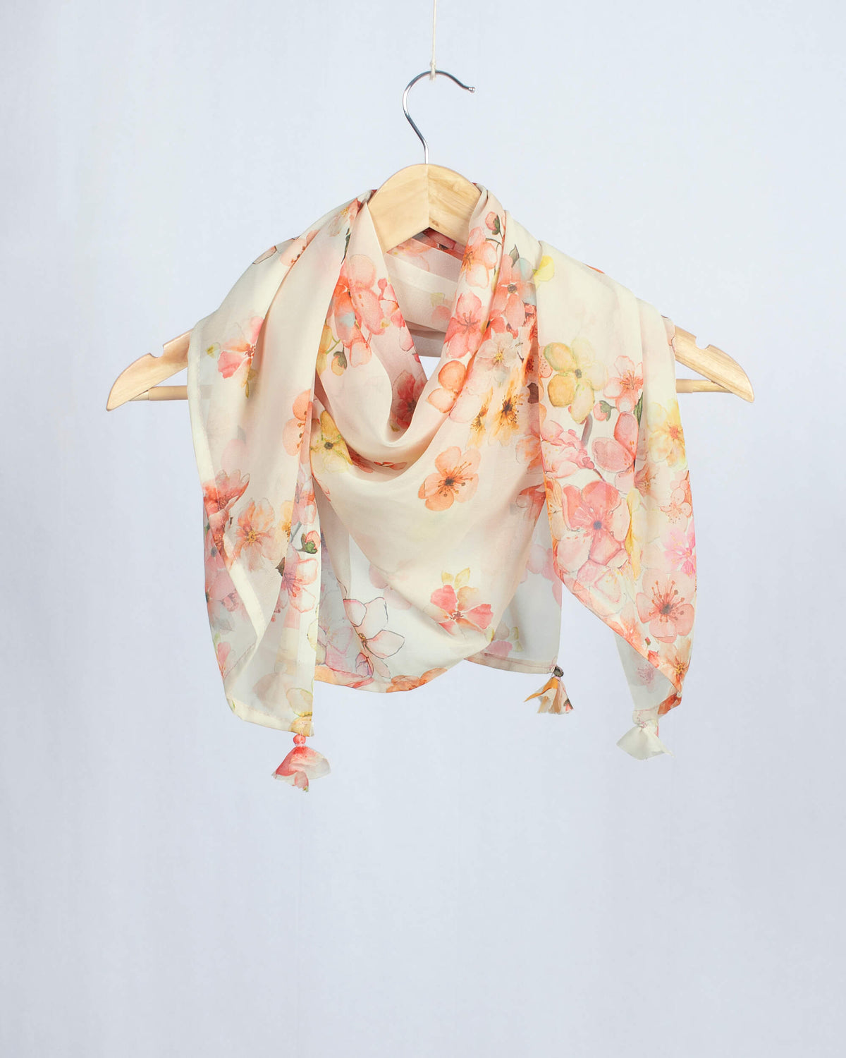Off White And Pink Floral Pattern Digital Print Georgette Scarf