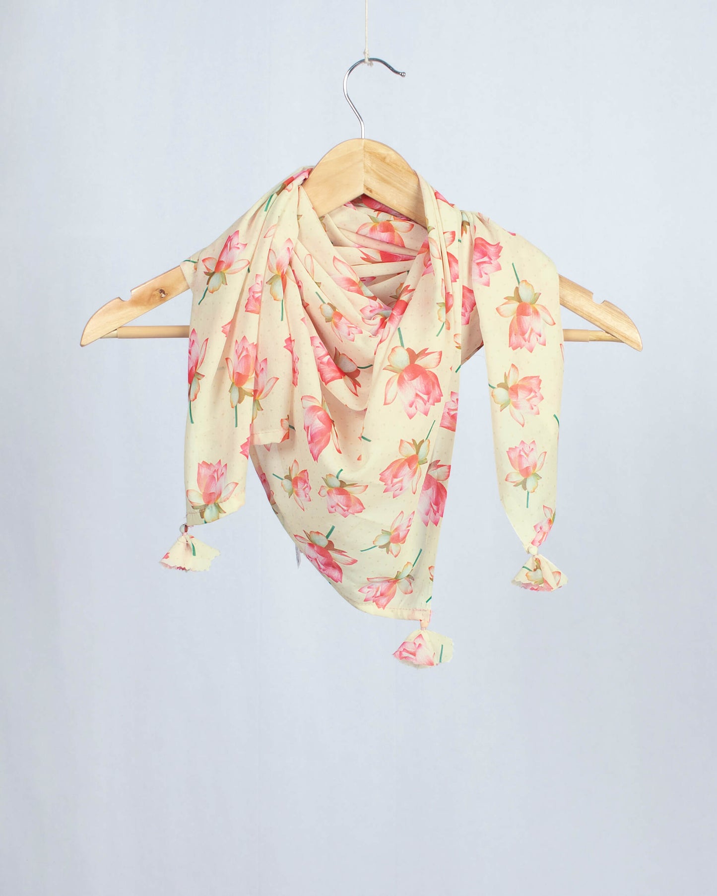 Cream And Pink Floral Pattern Digital Print Georgette Scarf