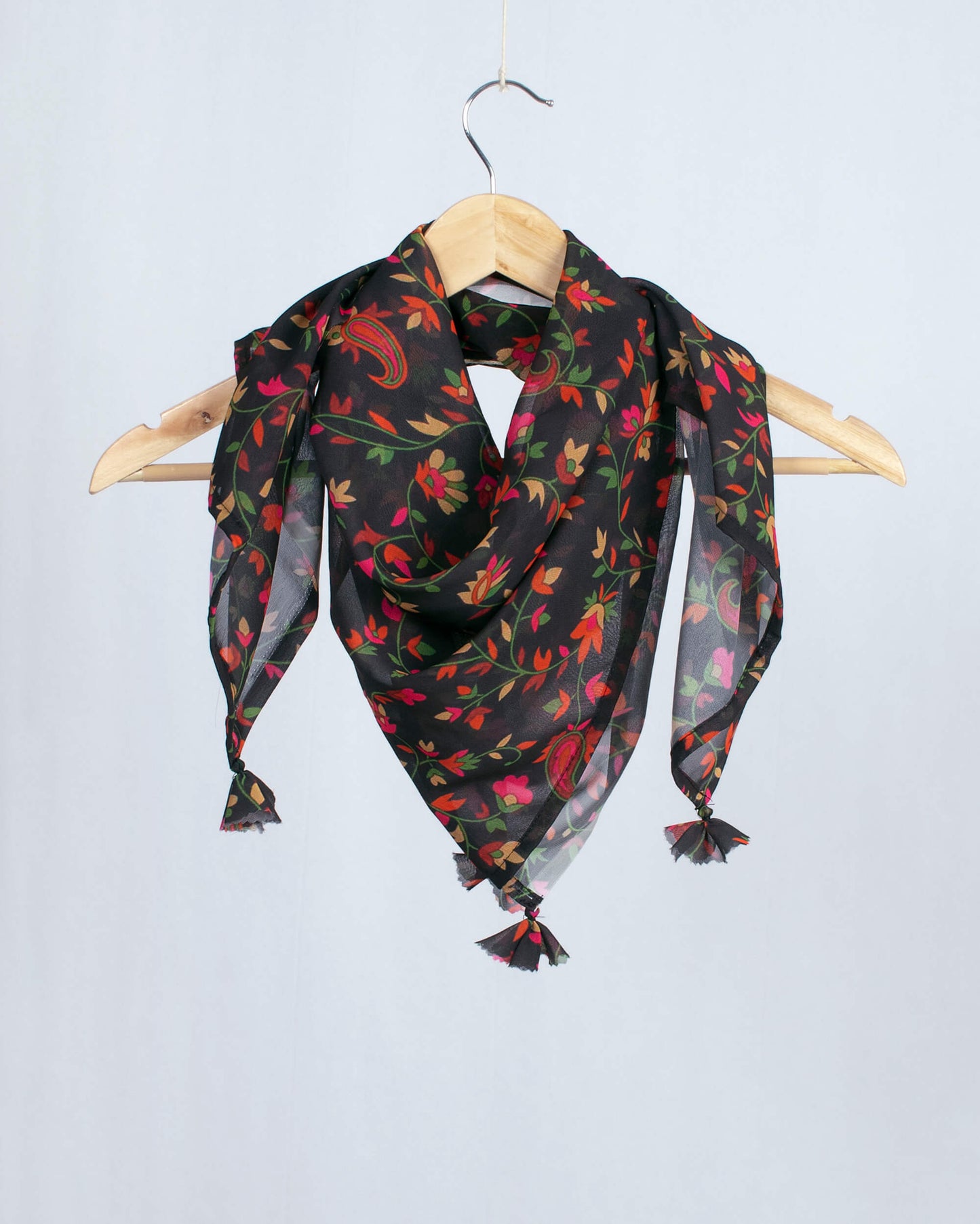 Black And Red Floral Pattern Digital Print Georgette Scarf