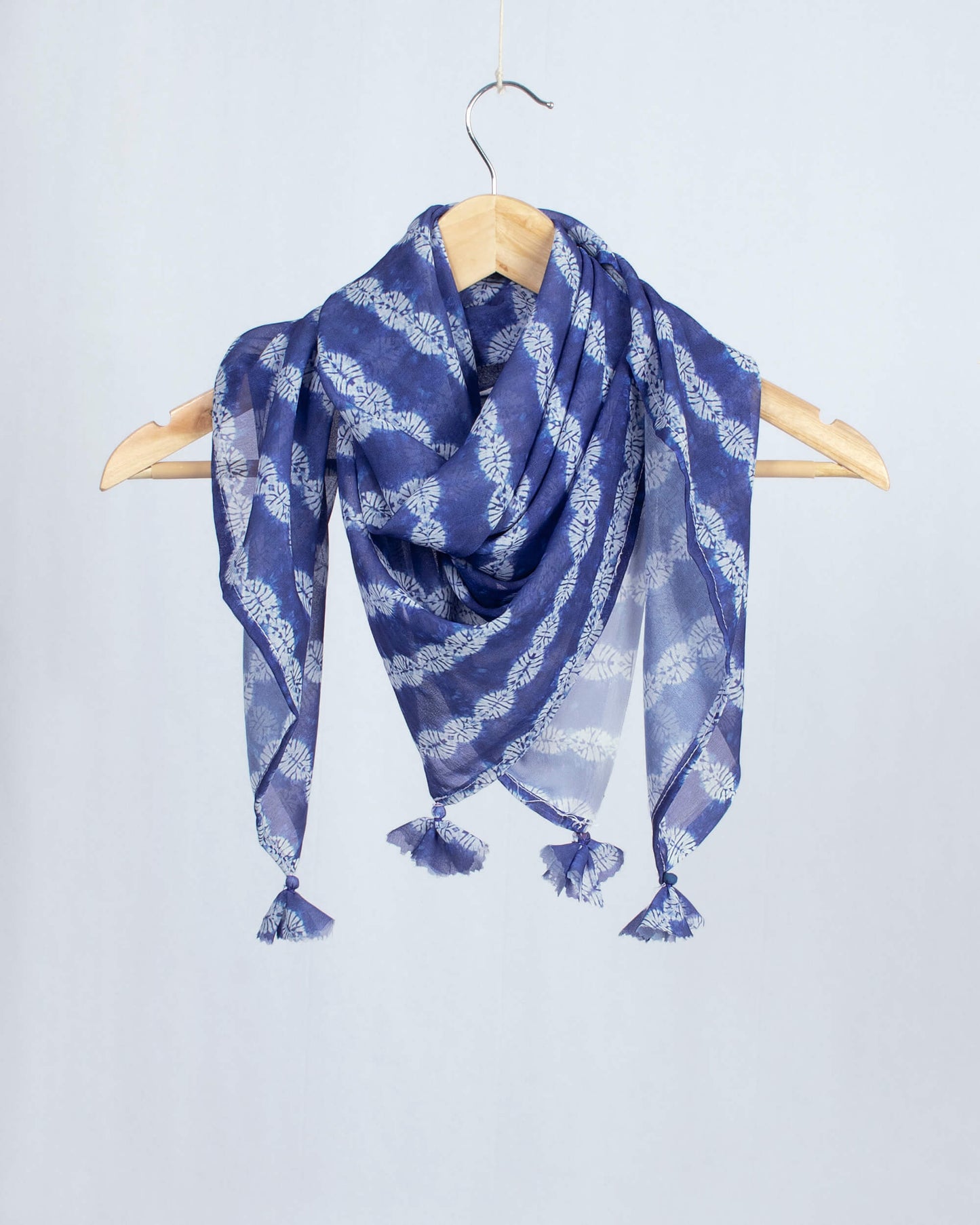 Blue And White Shibori Pattern Digital Print Georgette Scarf