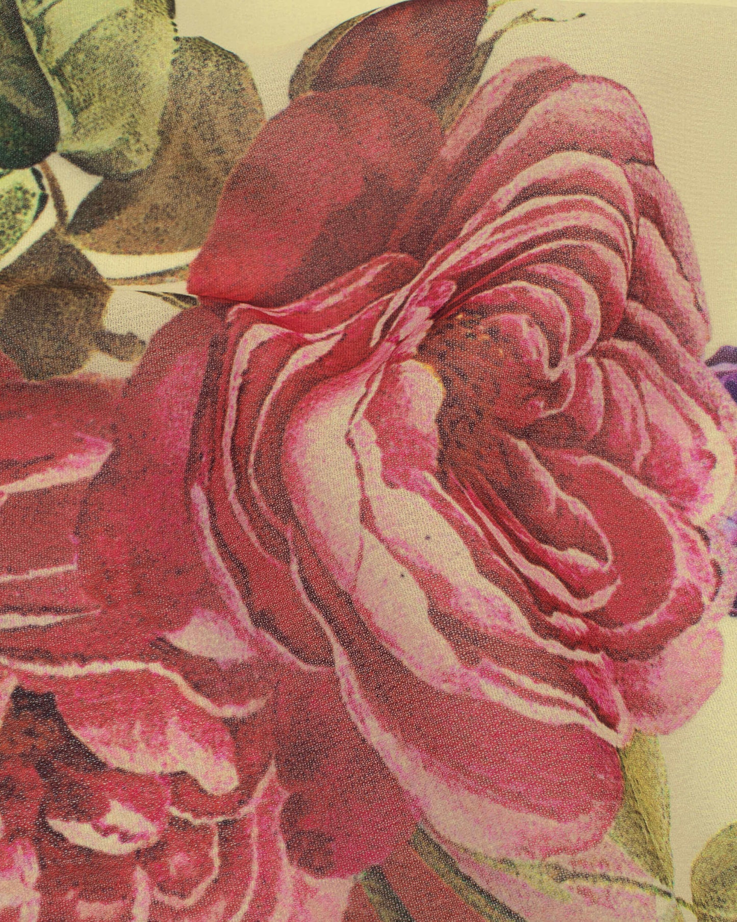 Ivory Cream And Cerise Pink Floral Pattern Digital Print Georgette Scarf