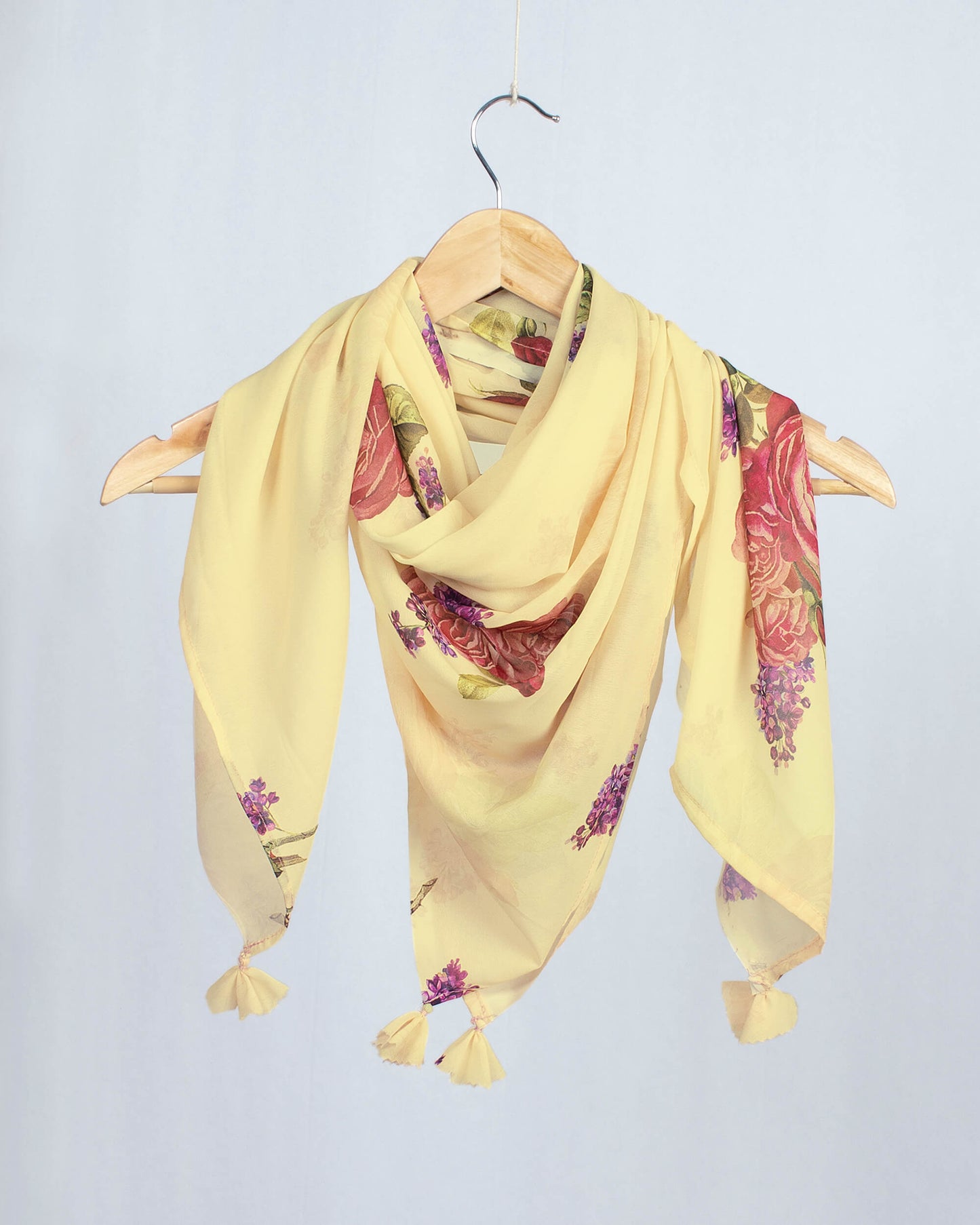 Ivory Cream And Cerise Pink Floral Pattern Digital Print Georgette Scarf