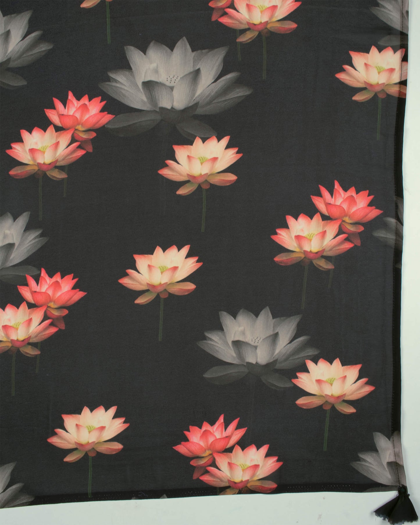 Black And Pink Floral Pattern Digital Print Georgette Scarf
