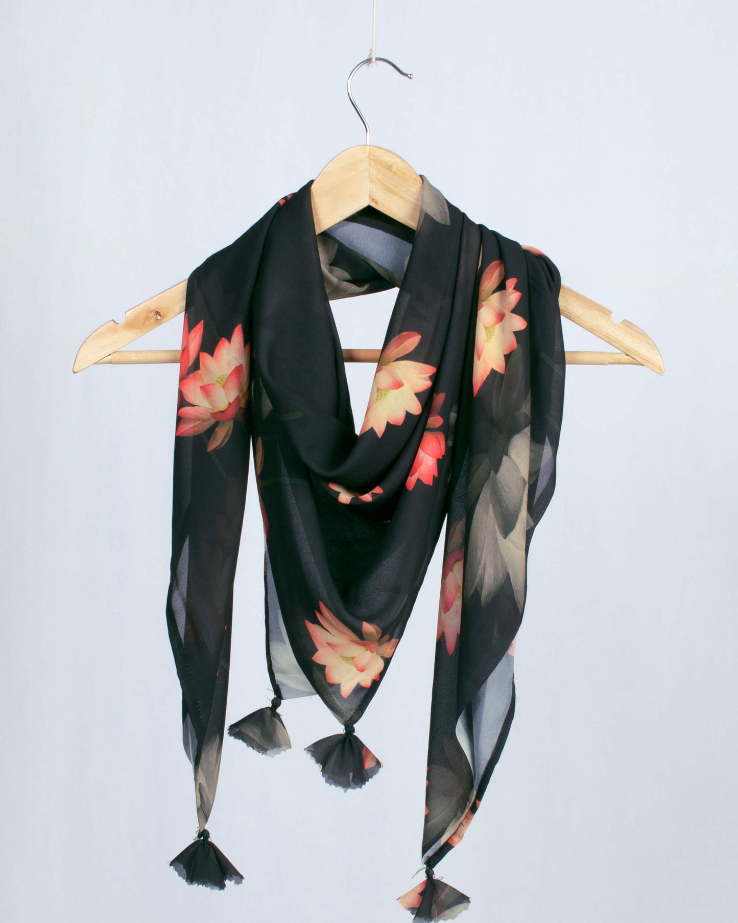 Black And Pink Floral Pattern Digital Print Georgette Scarf