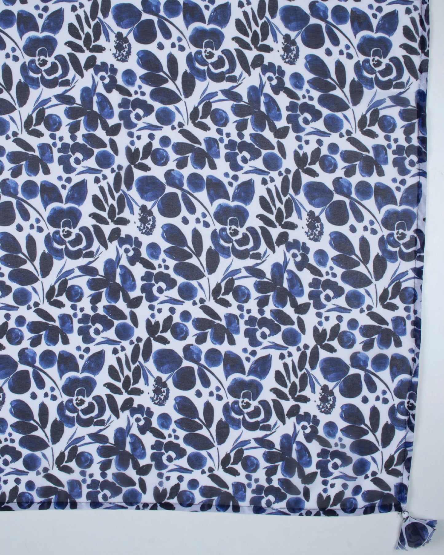 White And Space Blue Floral Pattern Digital Print Georgette Scarf