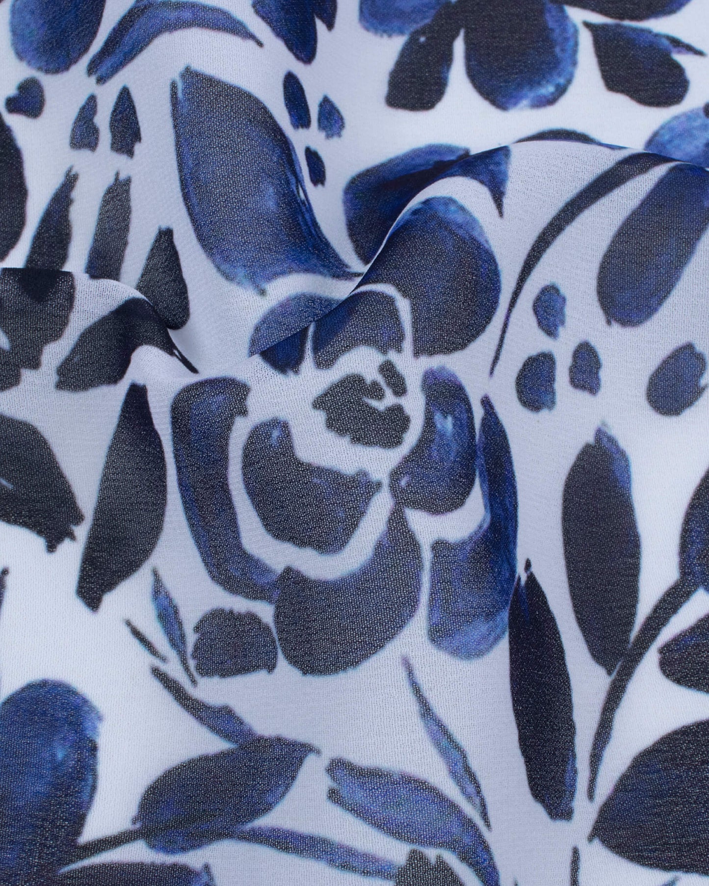 White And Space Blue Floral Pattern Digital Print Georgette Scarf