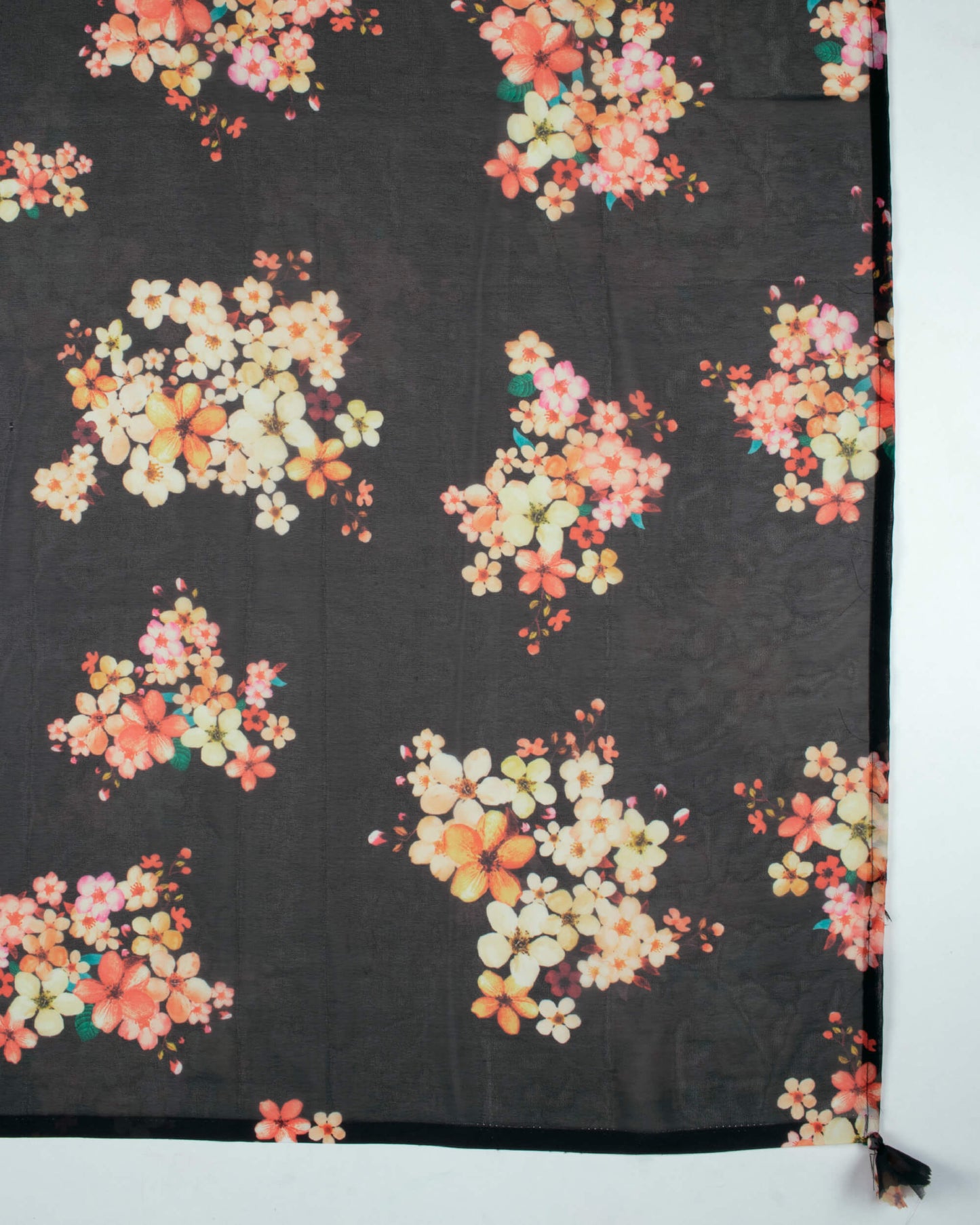 Black And Brick Pink Floral Pattern Digital Print Georgette Scarf