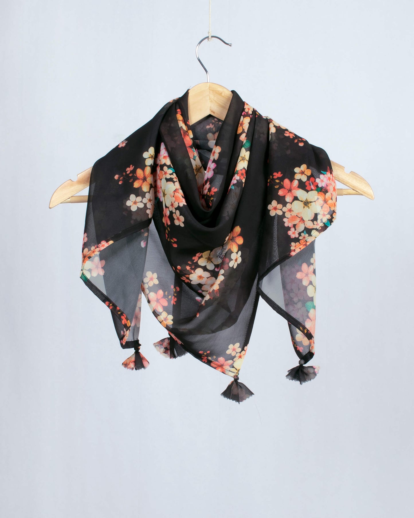 Black And Brick Pink Floral Pattern Digital Print Georgette Scarf