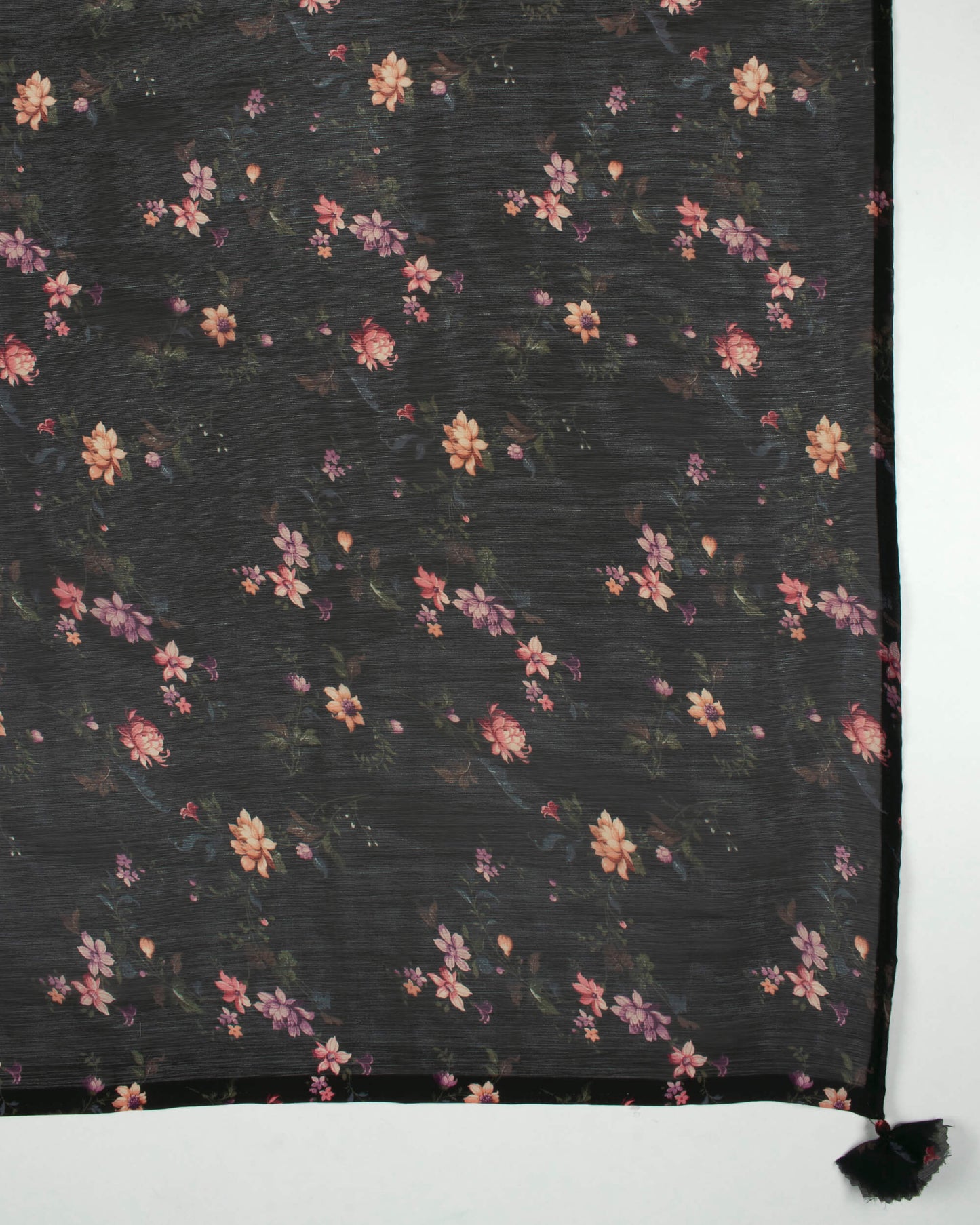 Black And Peach Floral Pattern Digital Print Chiffon Scarf