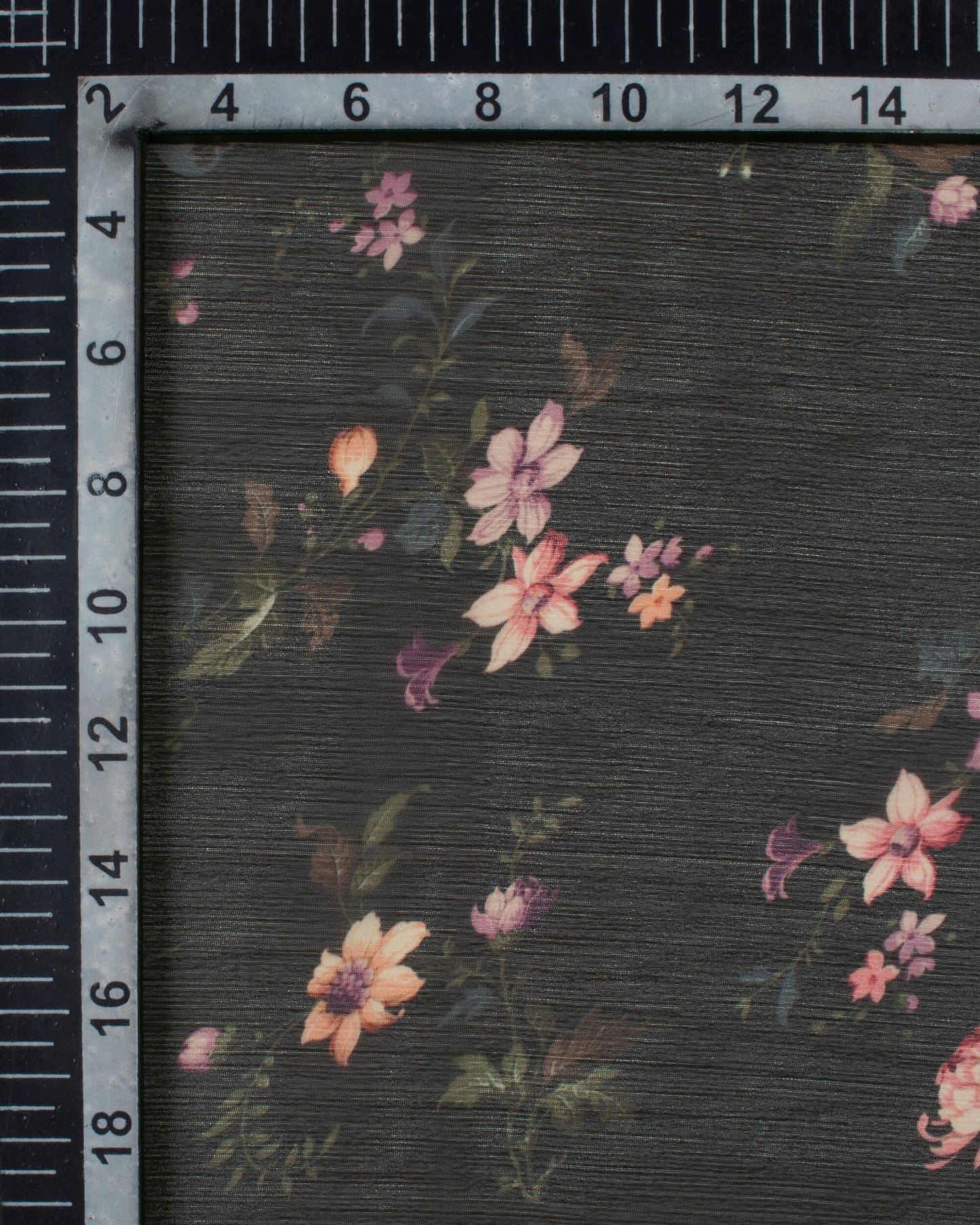 Black And Peach Floral Pattern Digital Print Chiffon Scarf