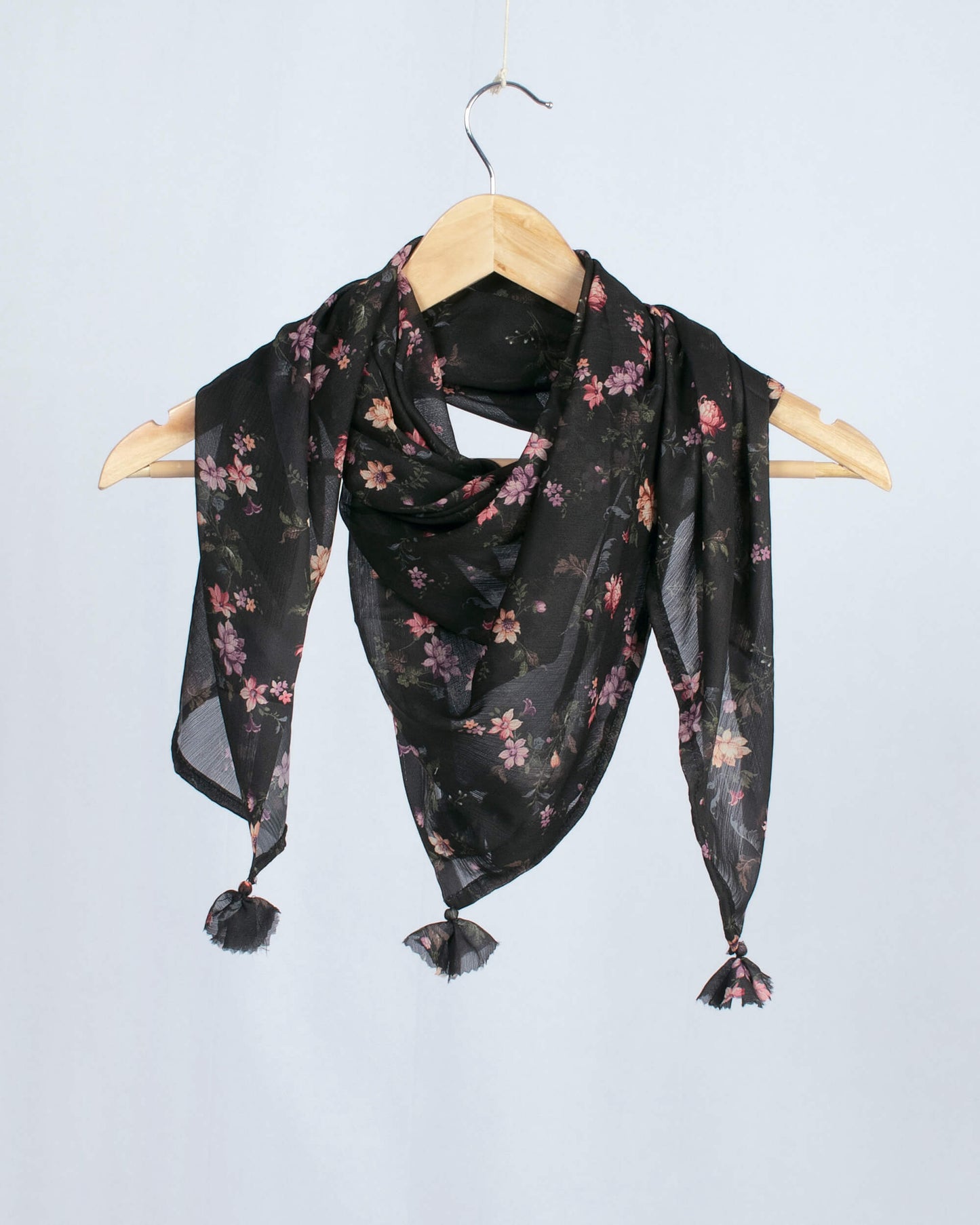 Black And Peach Floral Pattern Digital Print Chiffon Scarf