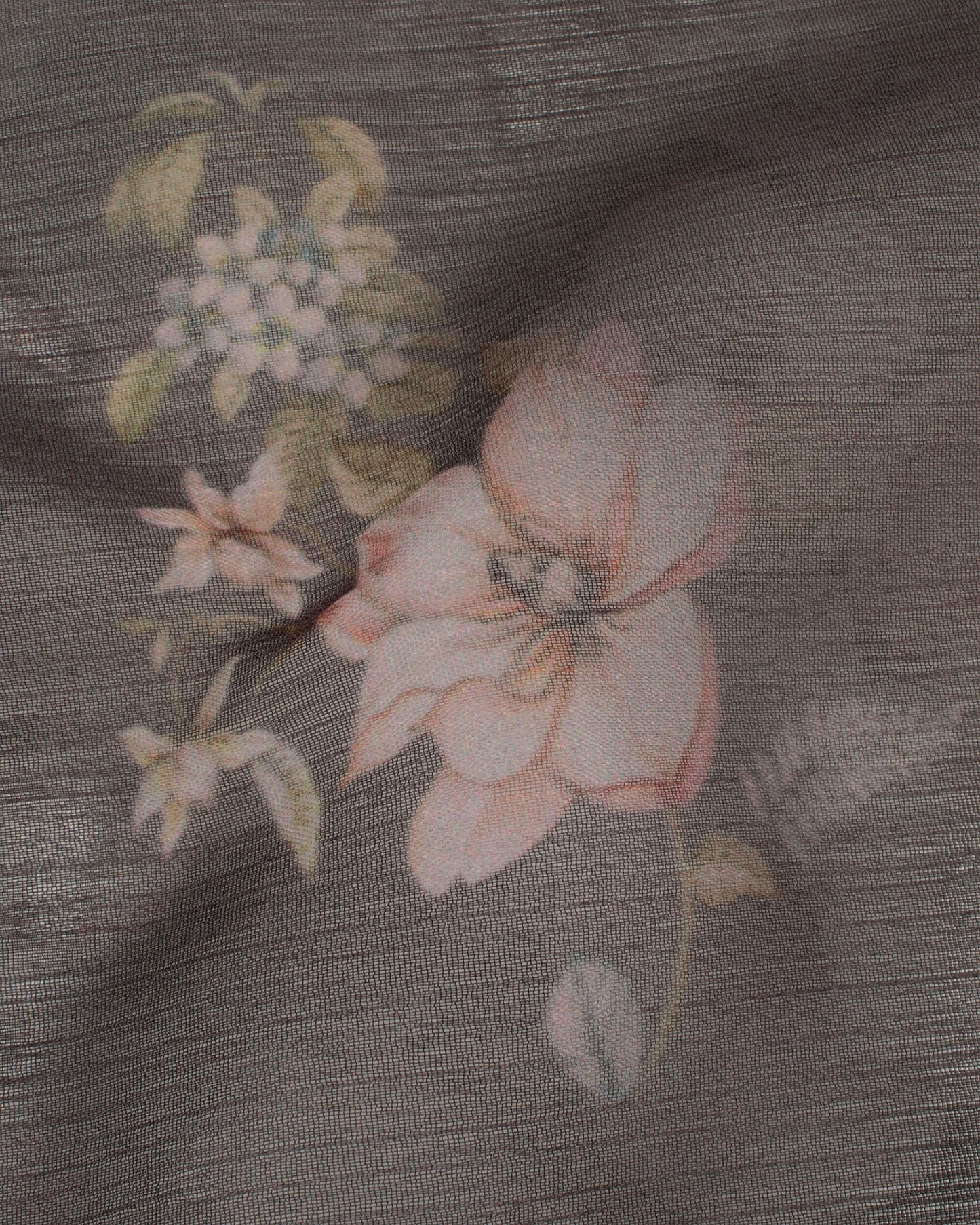 Charcoal Grey And Pink Floral Pattern Digital Print Chiffon Scarf