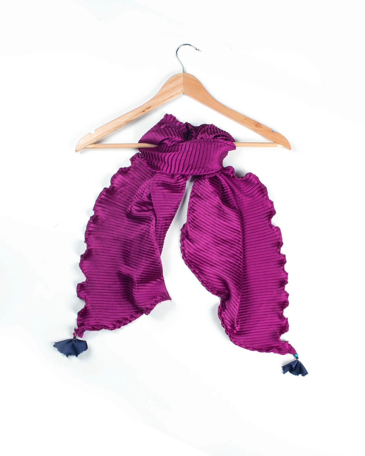 Wine Purple Plain Pleated Japan Satin Scarf