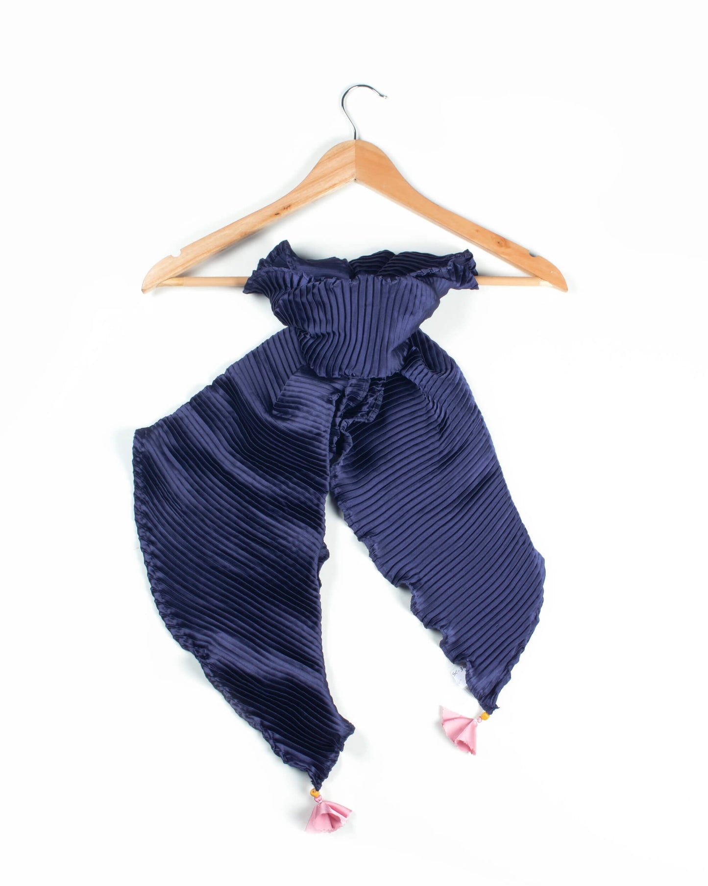 Navy Blue Plain Pleated Japan Satin Scarf