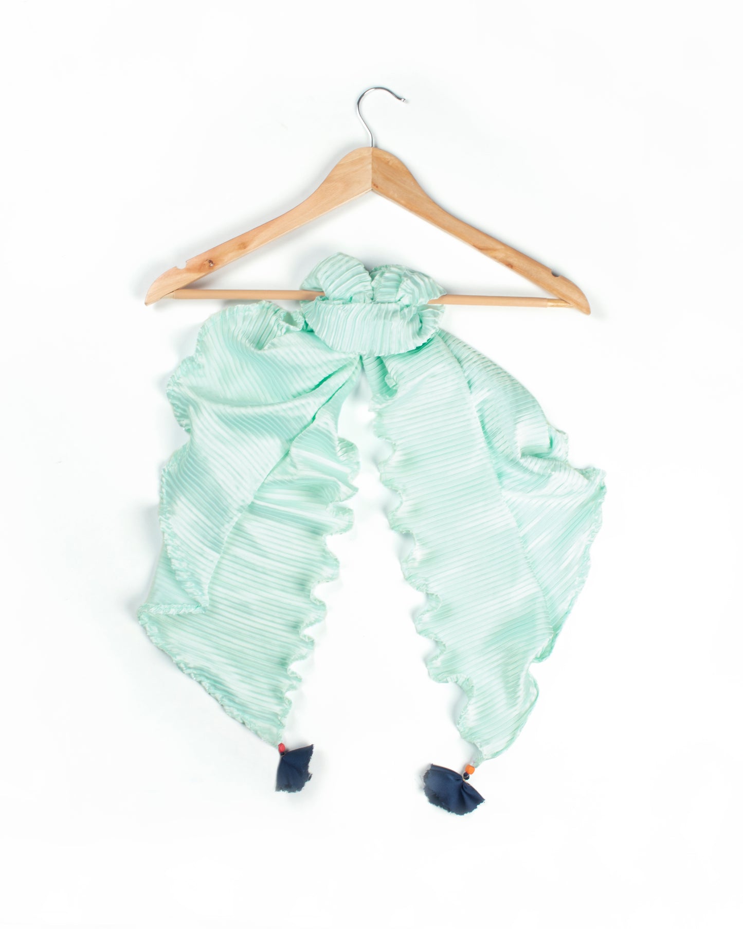 Mint Green Plain Pleated Japan Satin Scarf