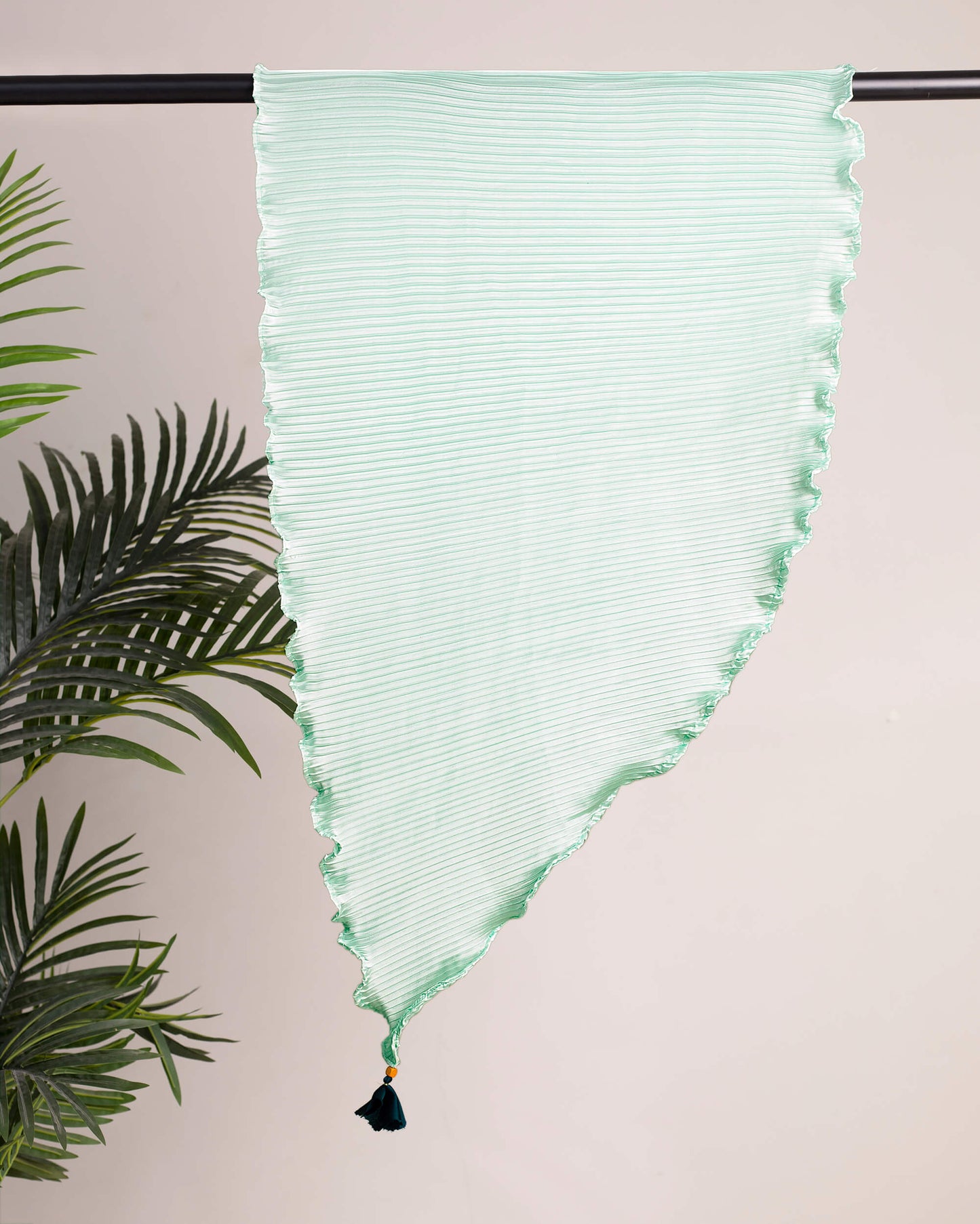 Mint Green Plain Pleated Japan Satin Scarf