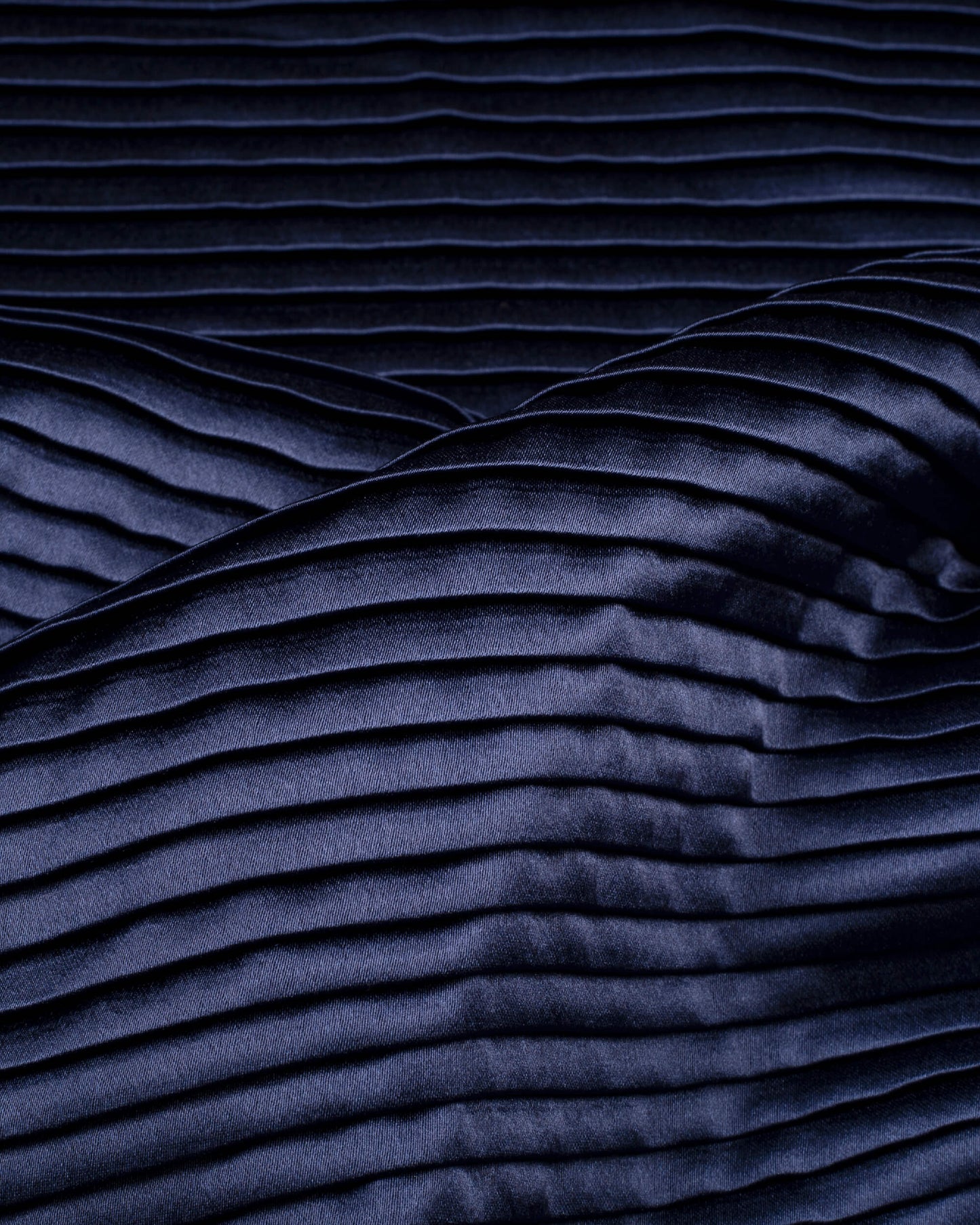 Navy Blue Plain Pleated Japan Satin Scarf