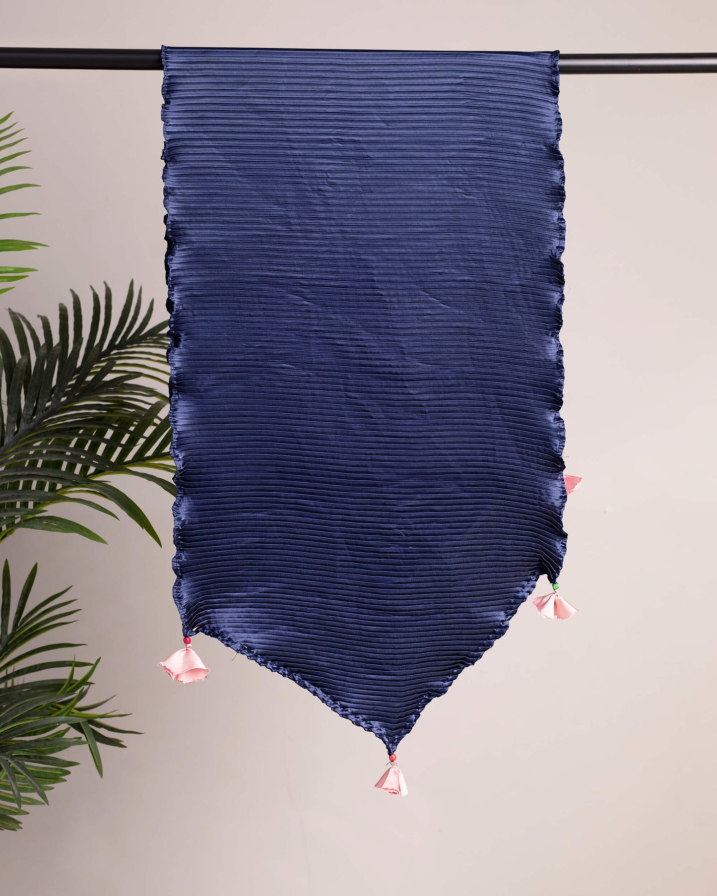 Navy Blue Plain Pleated Japan Satin Scarf