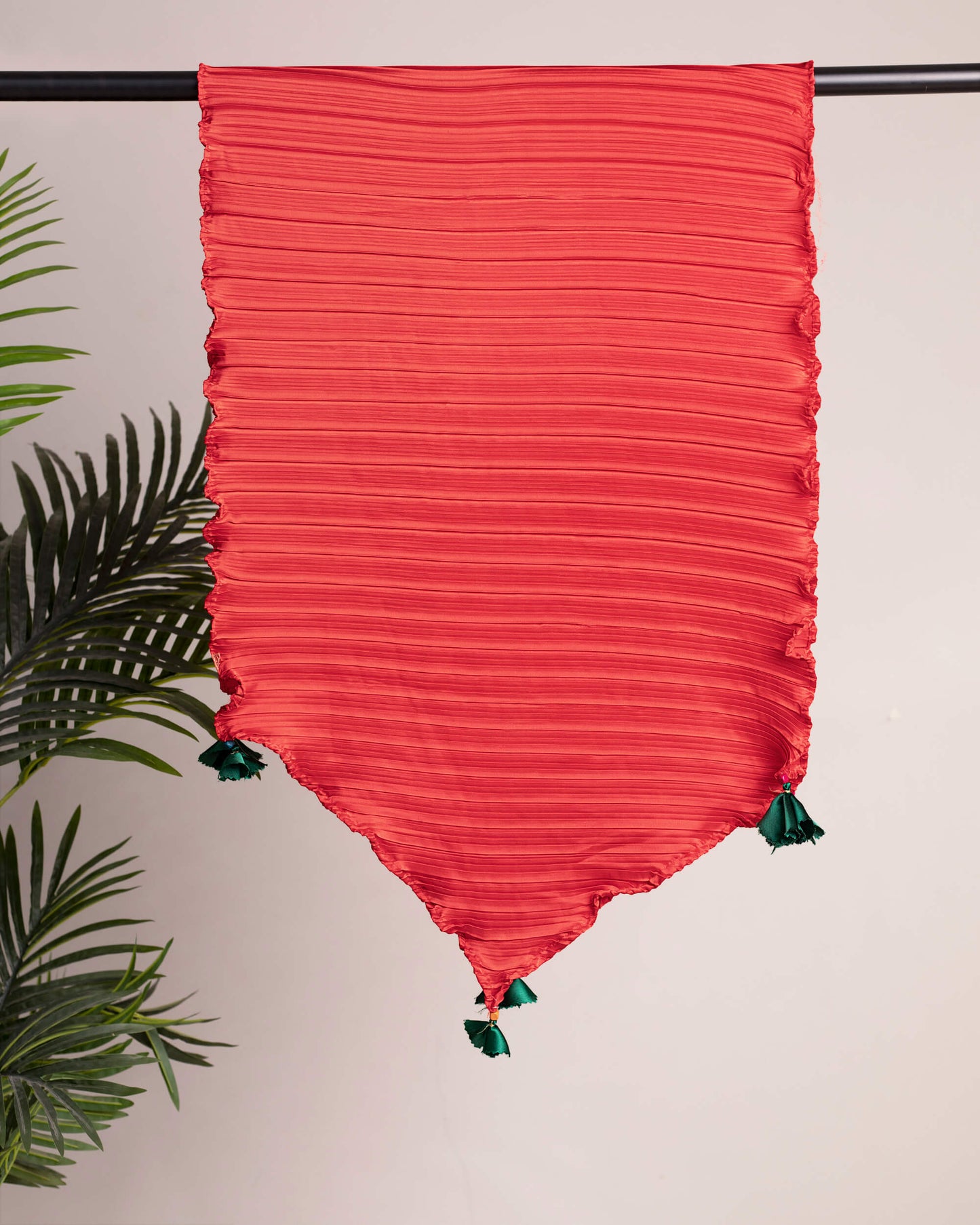 Chilli Red Plain Pleated Japan Satin Scarf