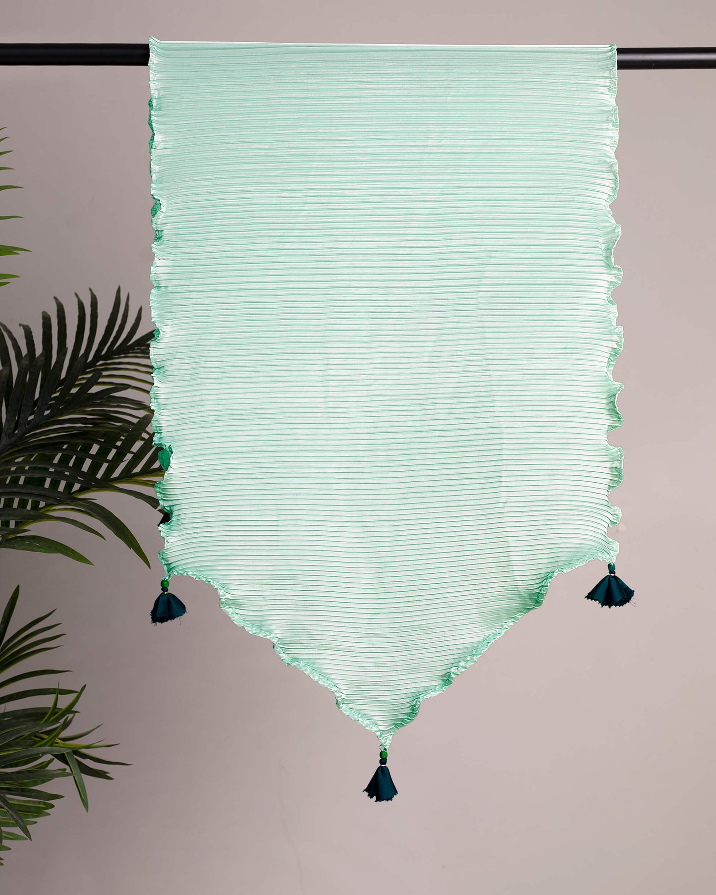 Mint Green Plain Pleated Japan Satin Scarf