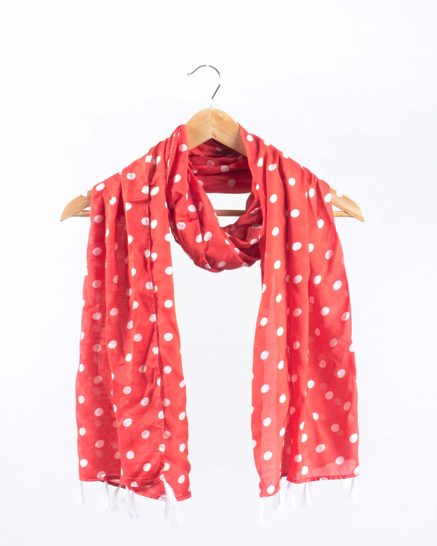 Red And White Polka Dots Pattern Digital Print Viscose Muslin Stole