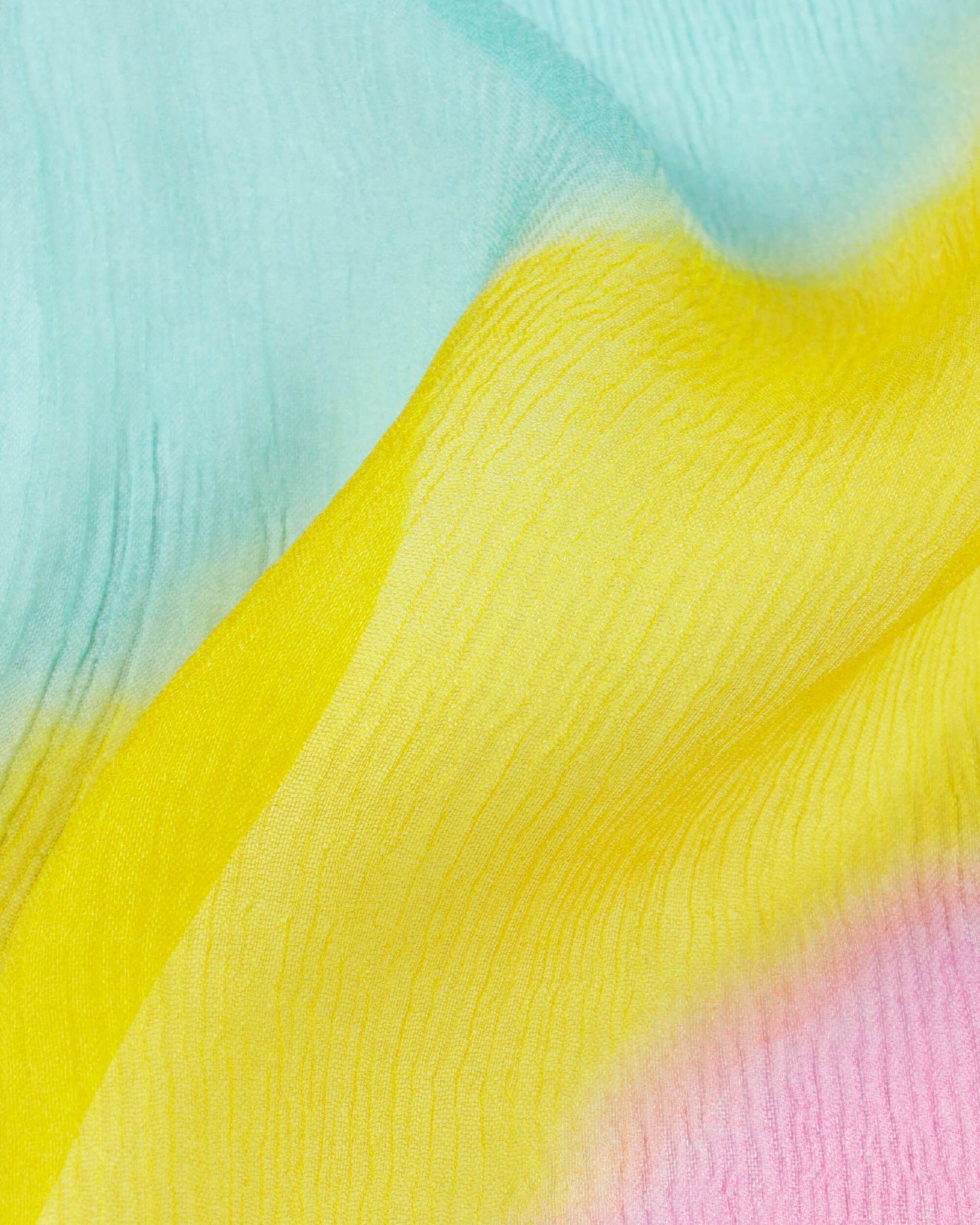 Pink And Yellow Leheriya Pattern Digital Print Bemberg Chiffon Scarf With Tassels - Fabcurate