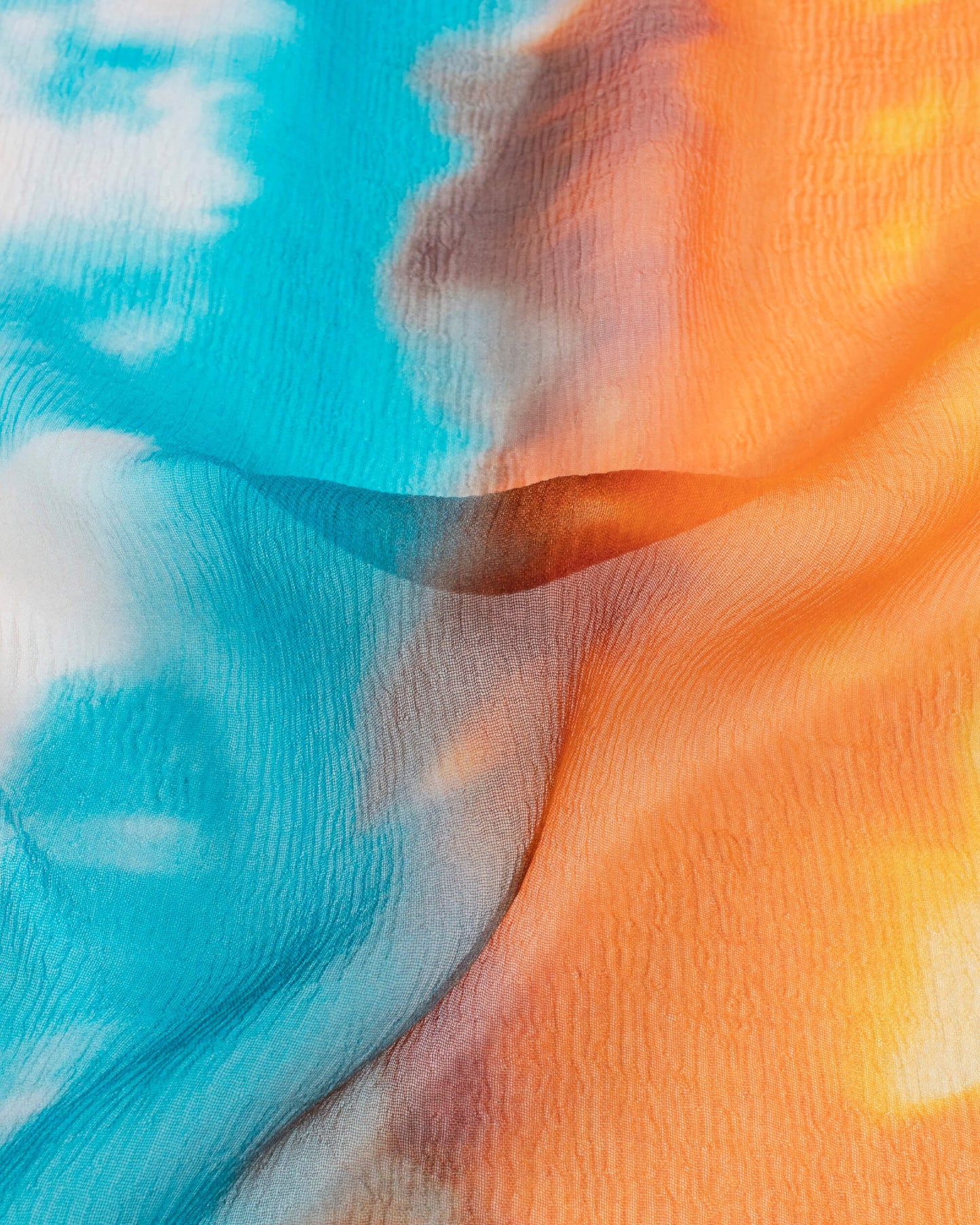 Orange And Blue Shibori Pattern Digital Print Bemberg Chiffon Dupatta With Tassels - Fabcurate