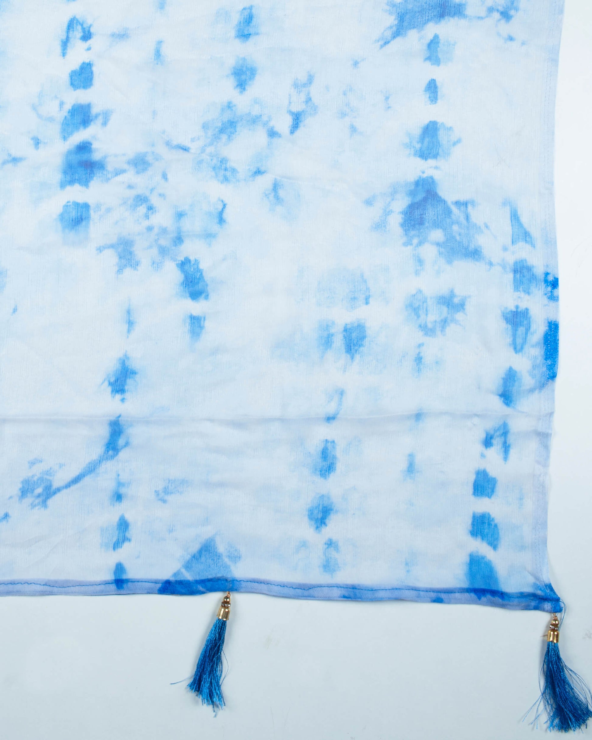 Sky Blue Shibori Pattern Digital Print Bemberg Chiffon Dupatta With Tassels - Fabcurate