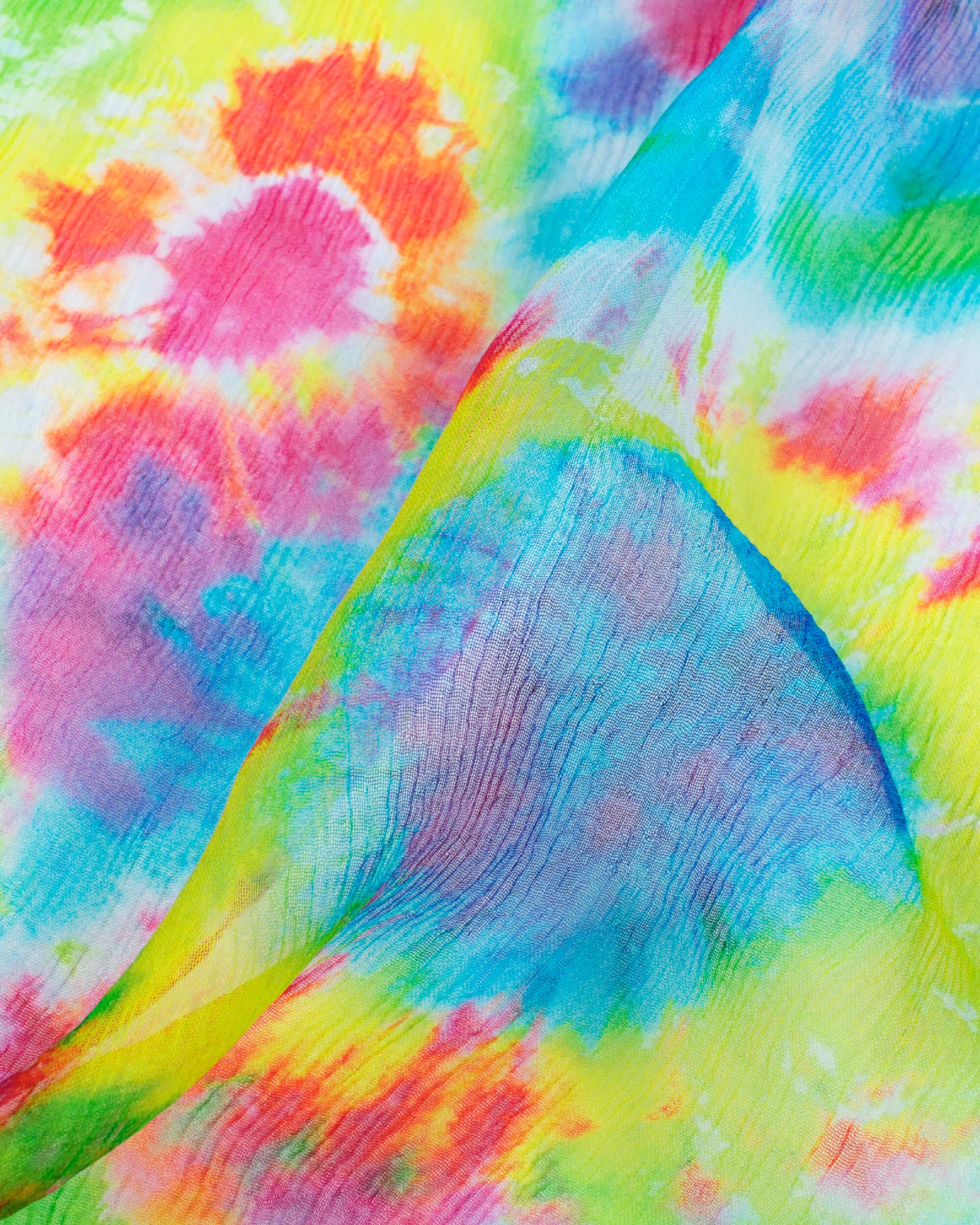 Blue And Pink Shibori Pattern Digital Print Bemberg Chiffon Dupatta With Tassels - Fabcurate