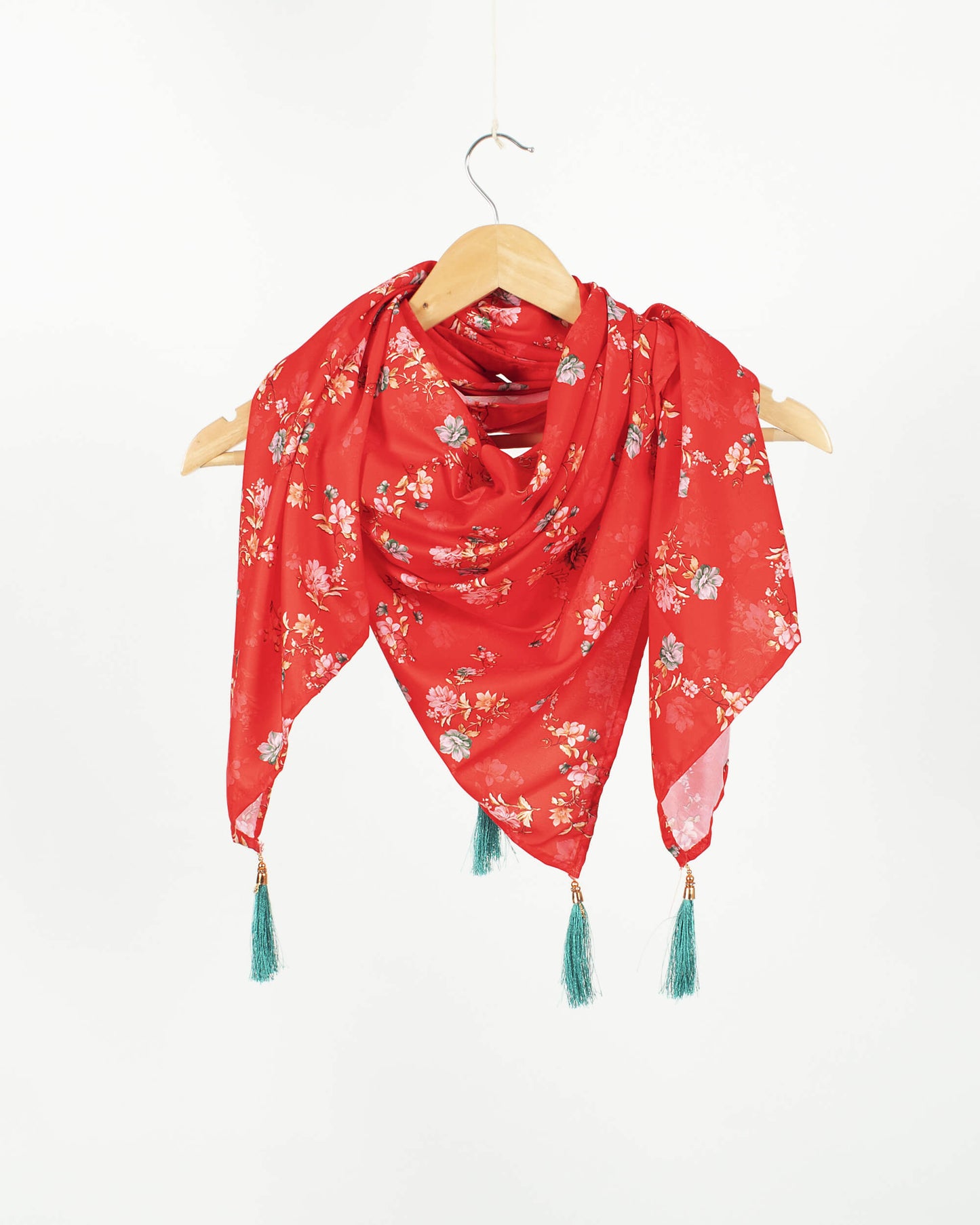 Red And Pink Floral Pattern Digital Print American Crepe Scarf