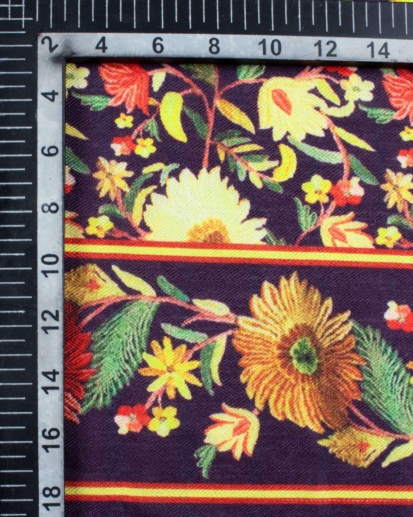 Navy Blue And Yellow Floral Pattern Digital Print Gadwal Silk Satin Borderd Dupatta With Tassels - Fabcurate