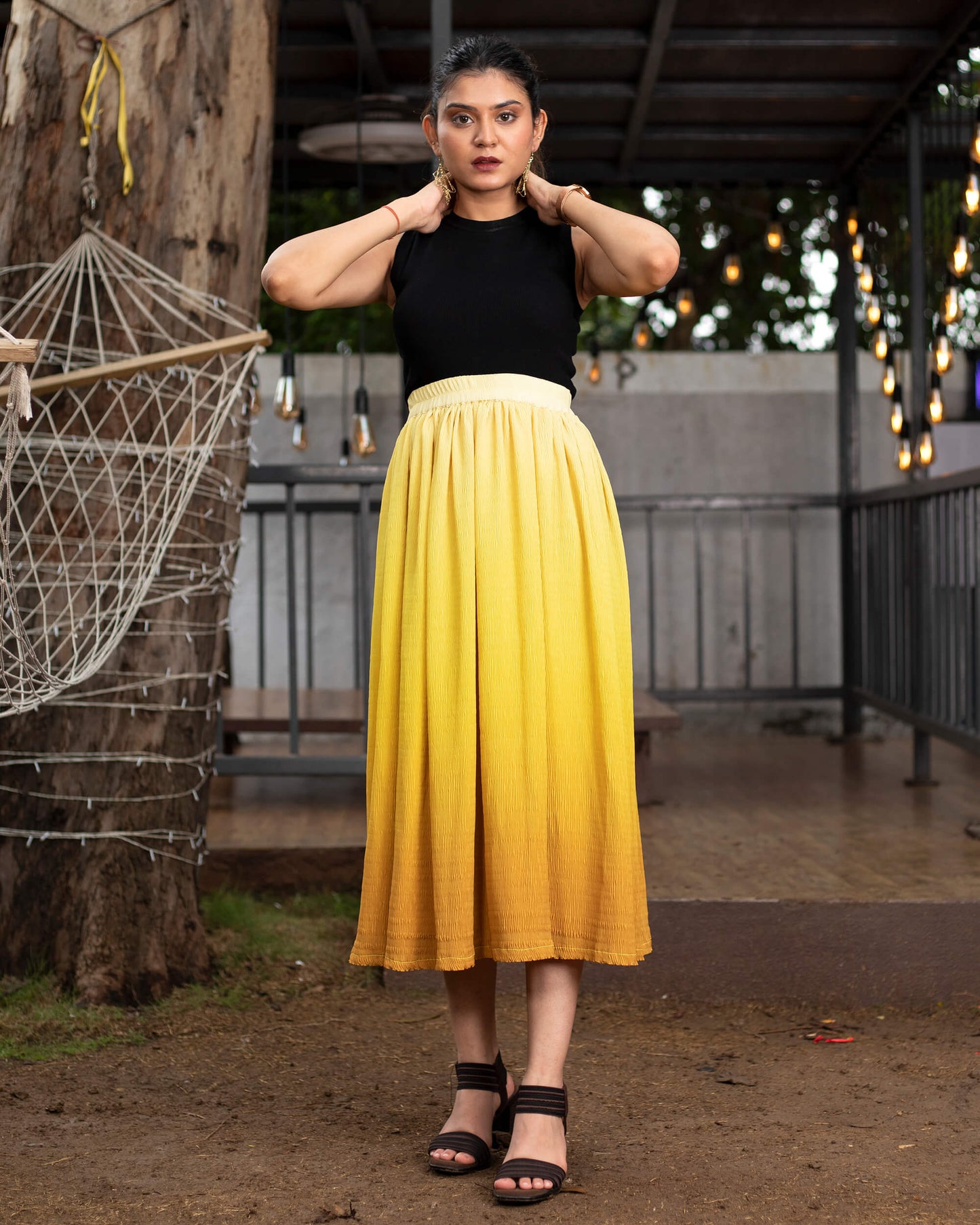 Ombre Pleated Midi Skirt