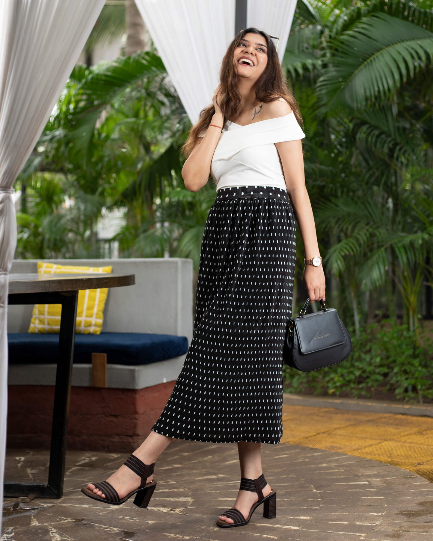 Polka Dots Pleated Midi Skirt