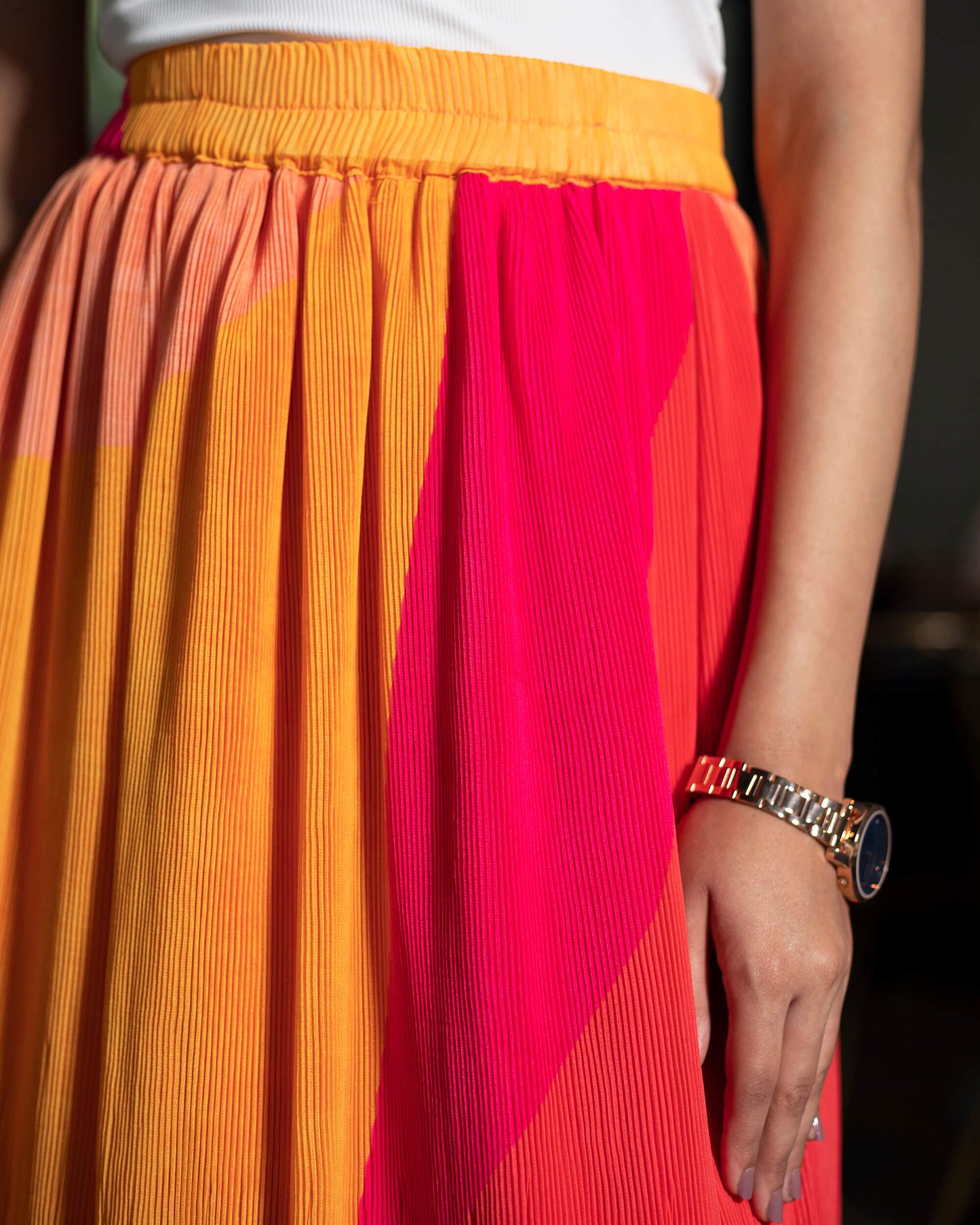 Abstract Pleated Midi Skirt