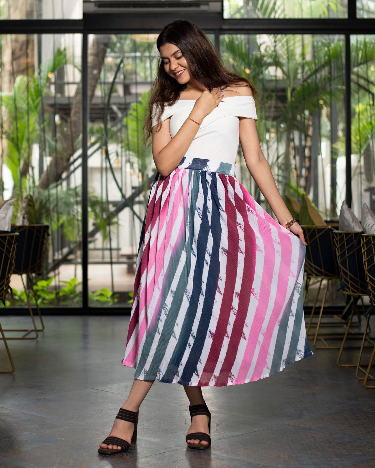 Leheriya Pleated Midi Skirt