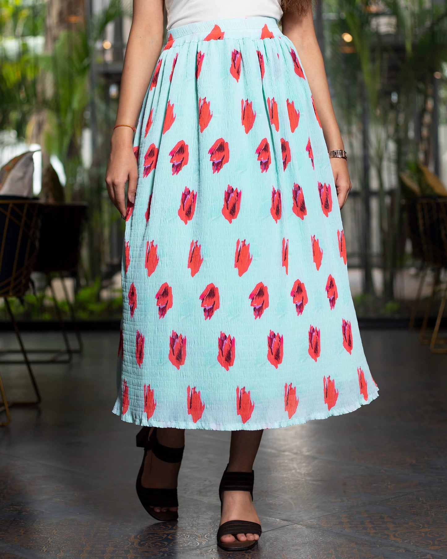 Quirky Pleated Midi Skirt