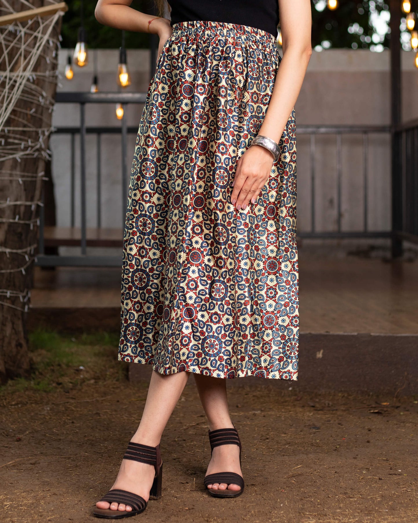 Traditional Printed Midi Skirt