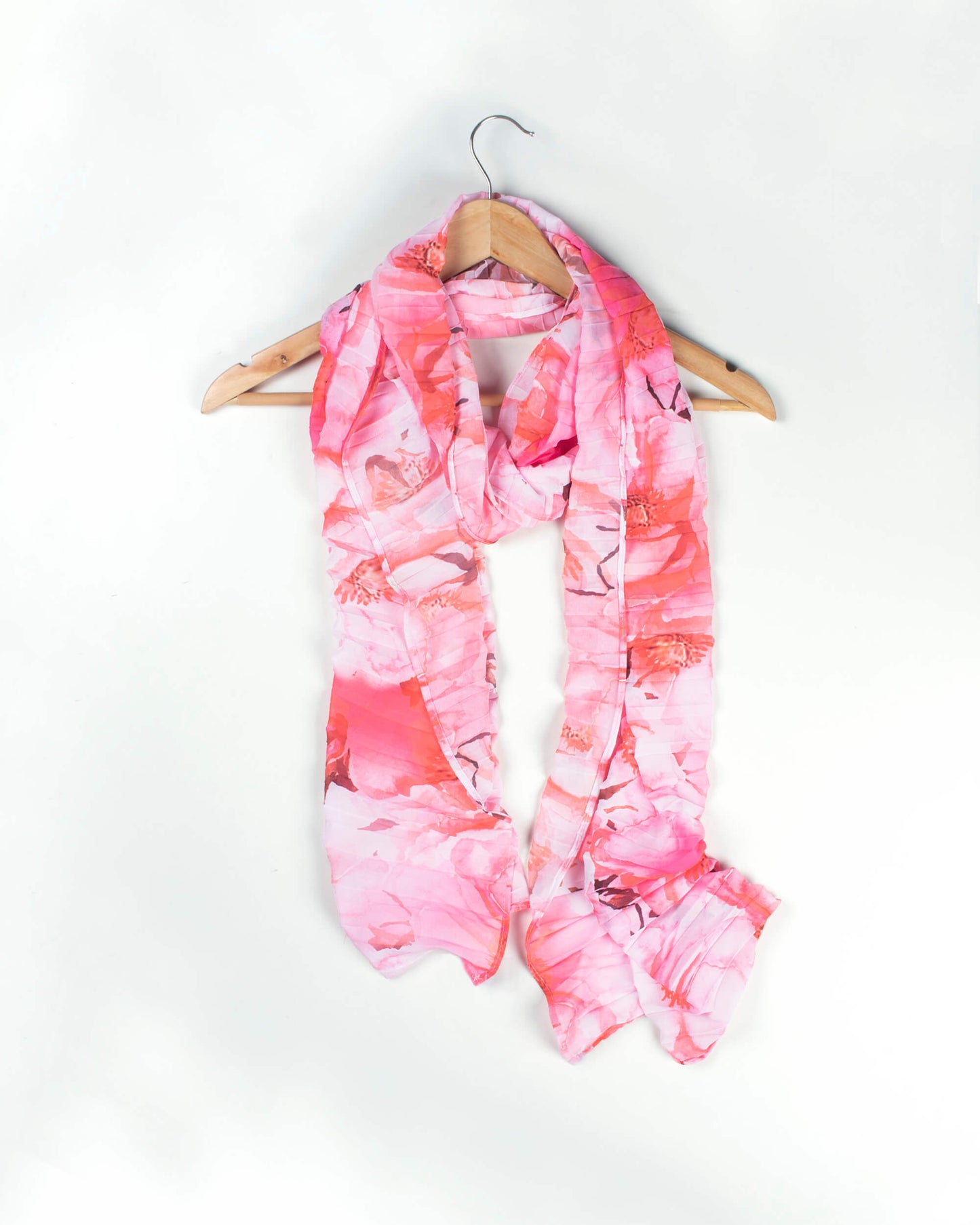 Pink Floral Pattern Digital Print Georgette Pleated Stole