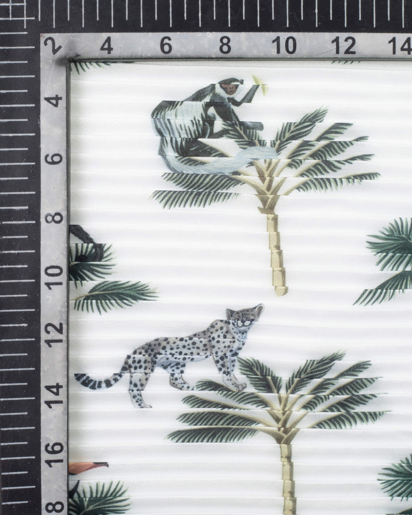 White And Green Tropical Pattern Digital Print Georgette Satin Pleated Stole