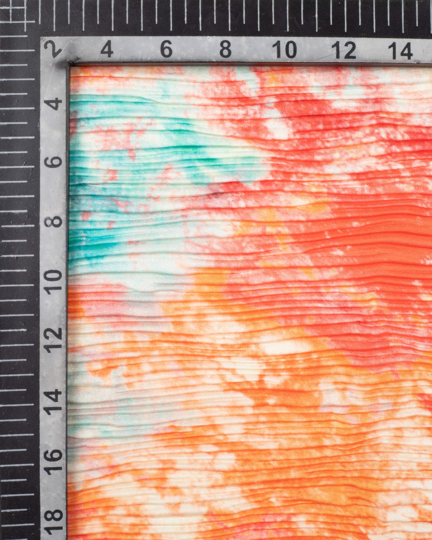 Orange And Turquoise Tye And Dye Pattern Digital Print Georgette Satin Pleated Stole