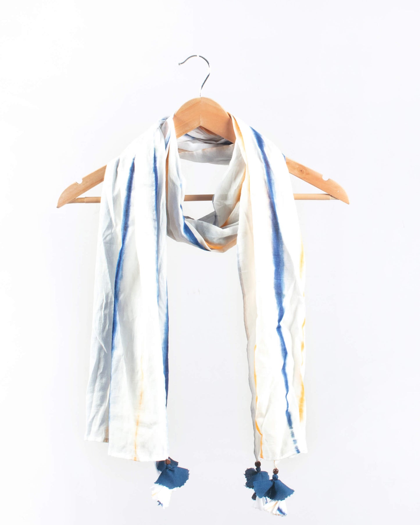 White And Blue Shibori Hand Tie & Dye Cotton Mulmul Stole