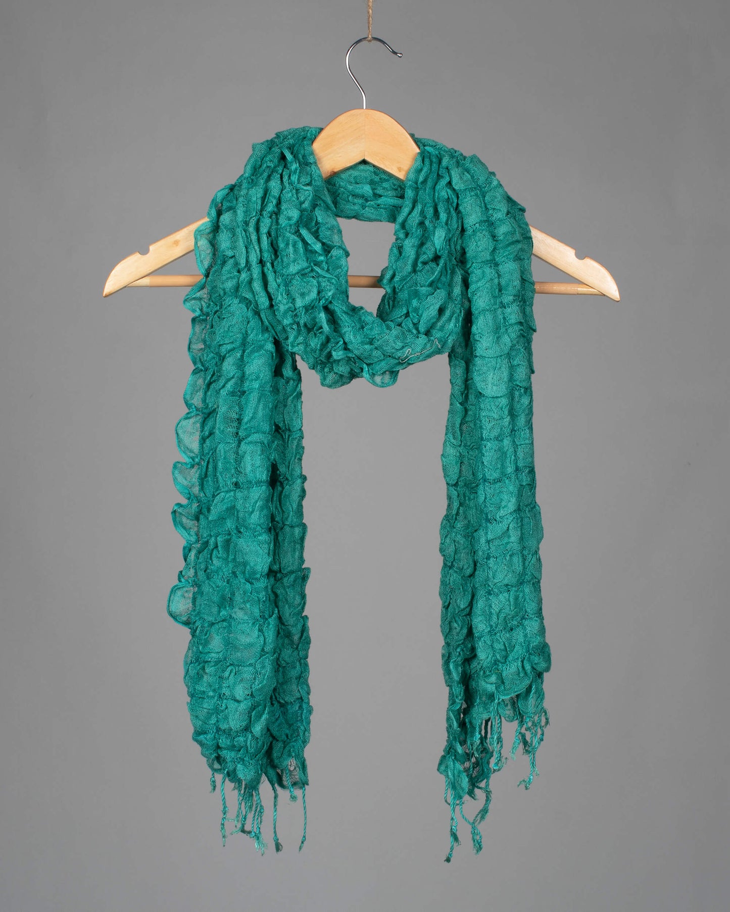 Turquoise Plain Woven Bhagalpuri Strechable Linen Stole - Fabcurate