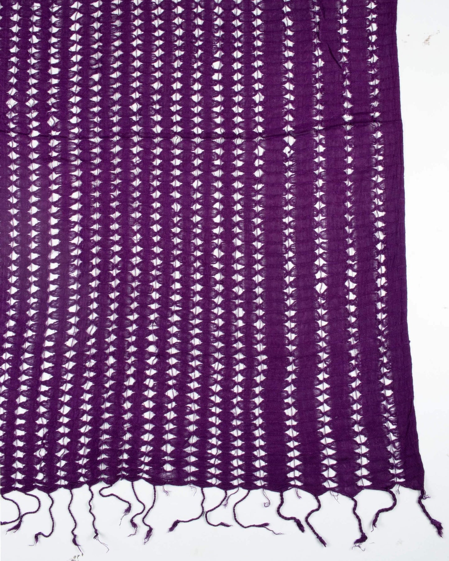 Grape Purple Plain Woven Bhagalpuri Viscose Dobby Net Stole With Tassels - Fabcurate