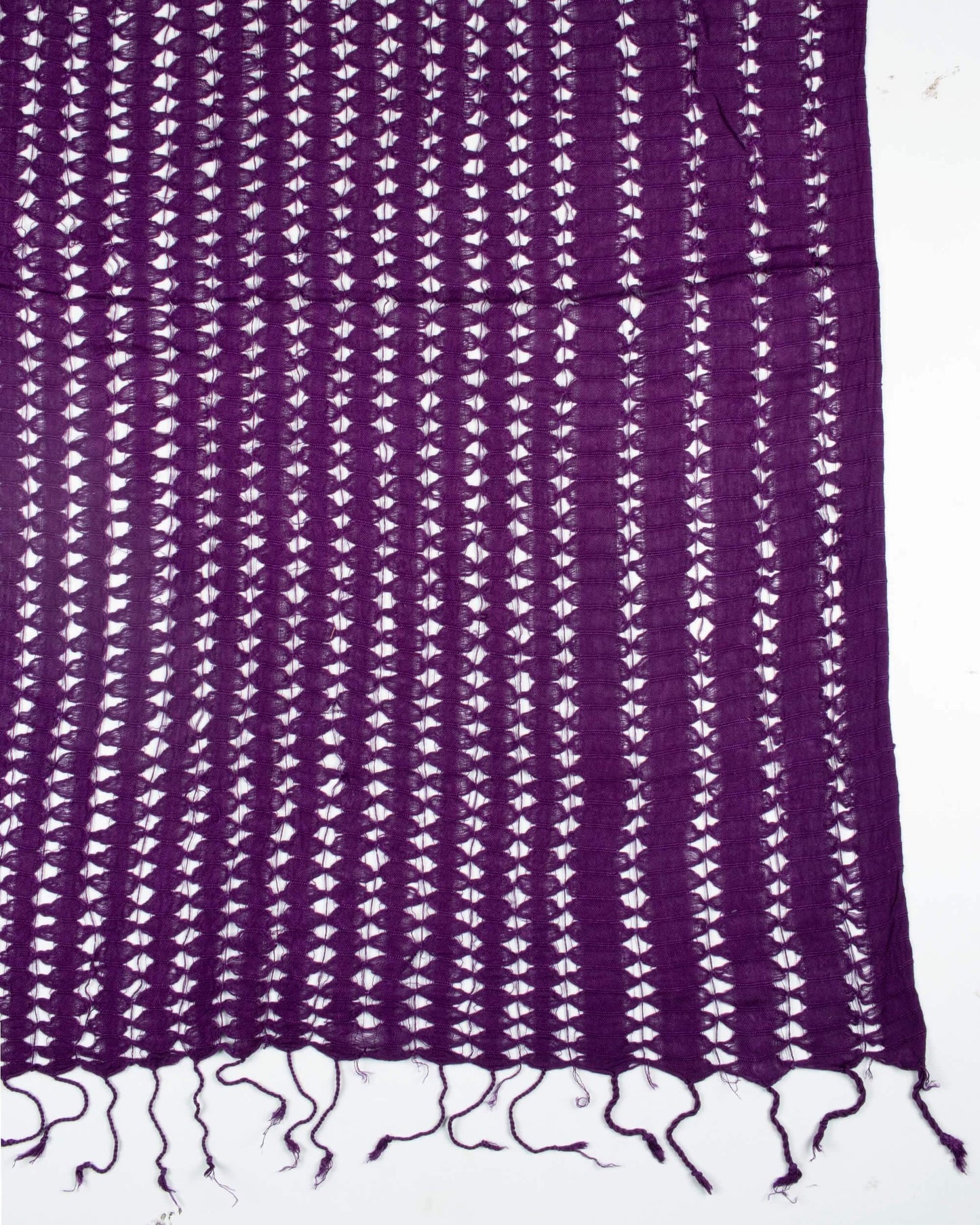 Grape Purple Plain Woven Bhagalpuri Viscose Dobby Net Stole With Tassels - Fabcurate